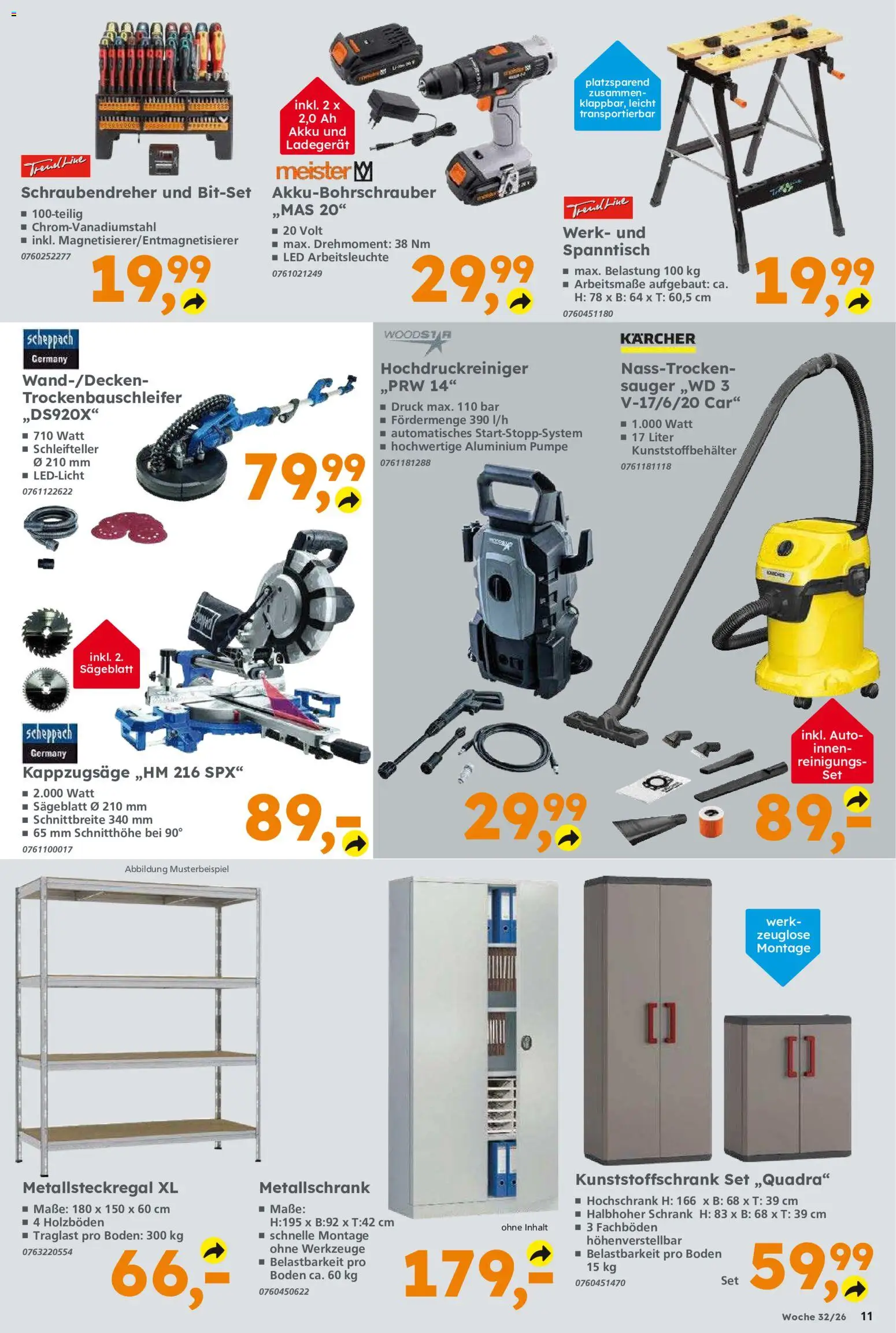 Globus Baumarkt Prospekt Zweibrücken – gültig ab 03.08.2026 | Seite: 11 | Produkte: Schrank, Hochschrank, Hochdruckreiniger, Ladegerät