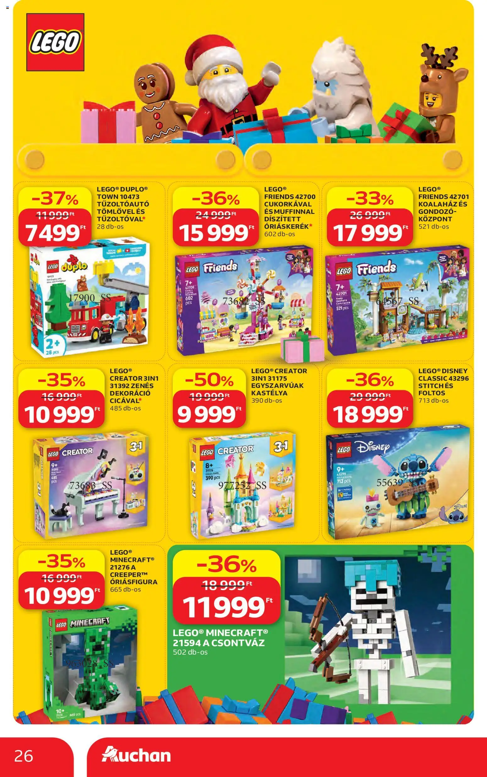 Auchan akciós ujság - amely érvényes a következő dátumtól: 2026.10.22. | Oldal: 26 | Termékek: LEGO, LEGO Friends, Minecraft, Dekoráció