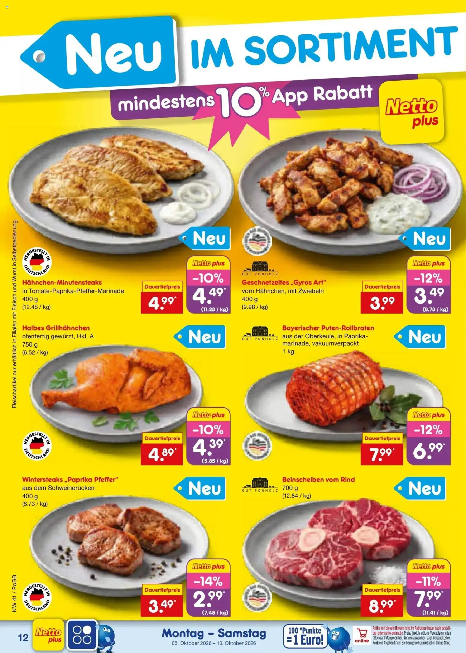 Netto Marken-Discount Prospekt Amberg (ab 05.10.2026) » Angebote | Seite: 12 | Produkte: Paprika, Wurst, Schweinerucken, Fleisch