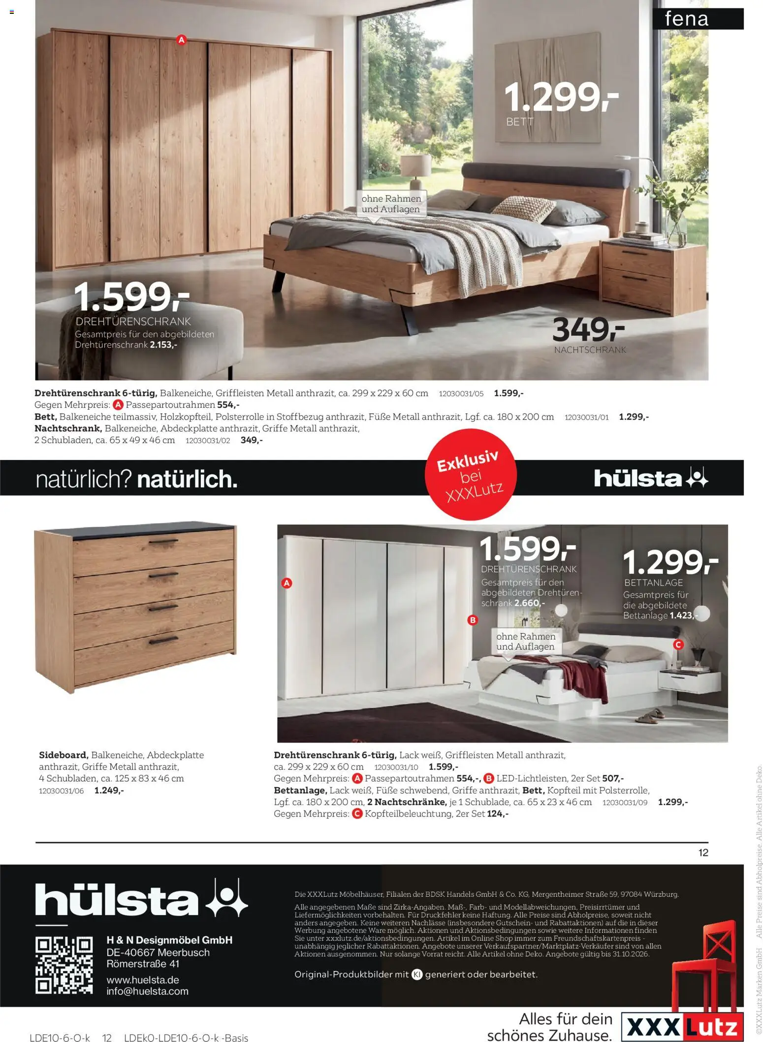 XXXLutz Hülsta Spezial – gültig ab 17.10.2026 | Seite: 12 | Produkte: Bett, Drehtürenschrank, Schrank