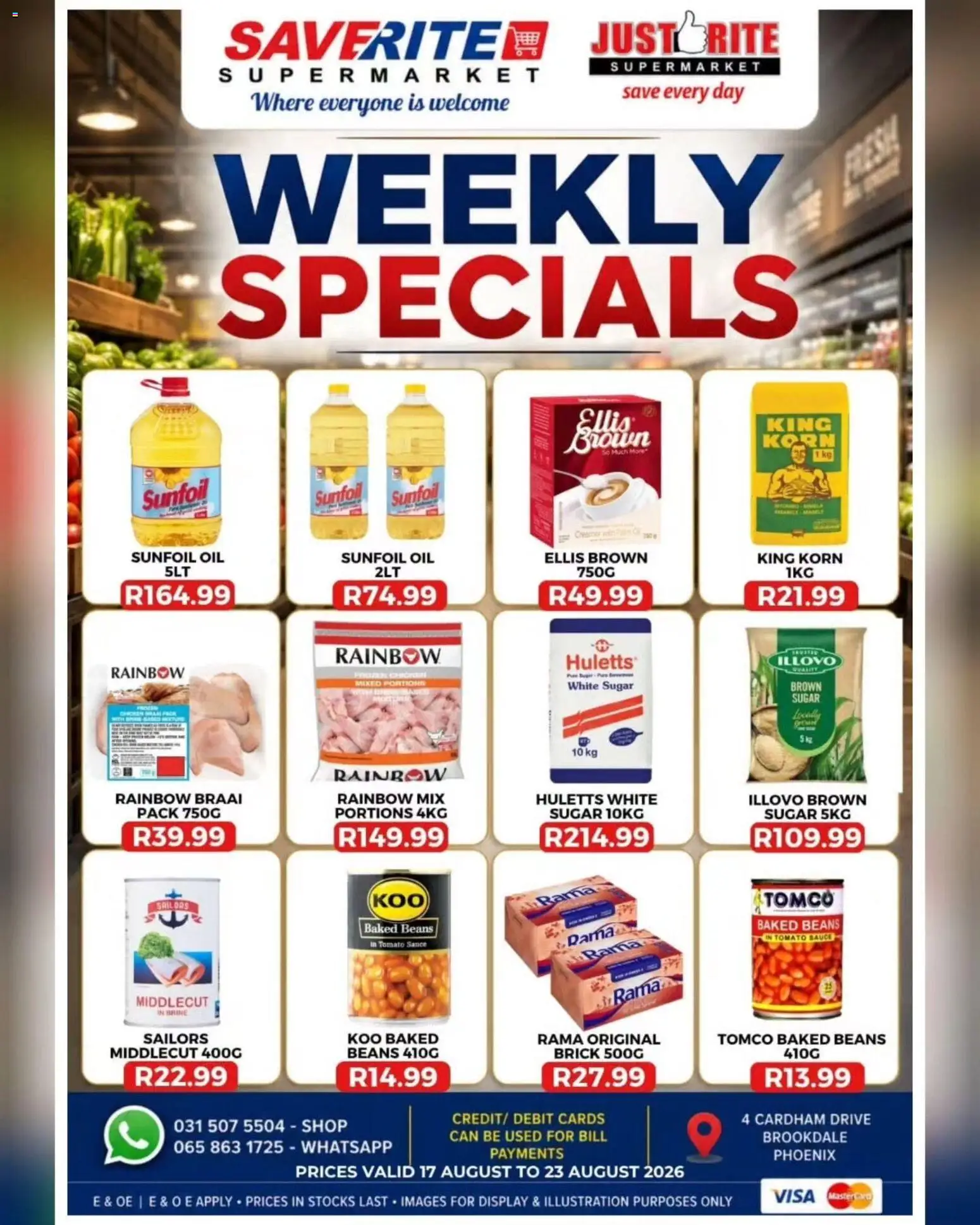 New Saverite catalogue – valid from 17/08/2026 | Page: 2 | Products: Beans, Oil, Tomato sauce, Sugar