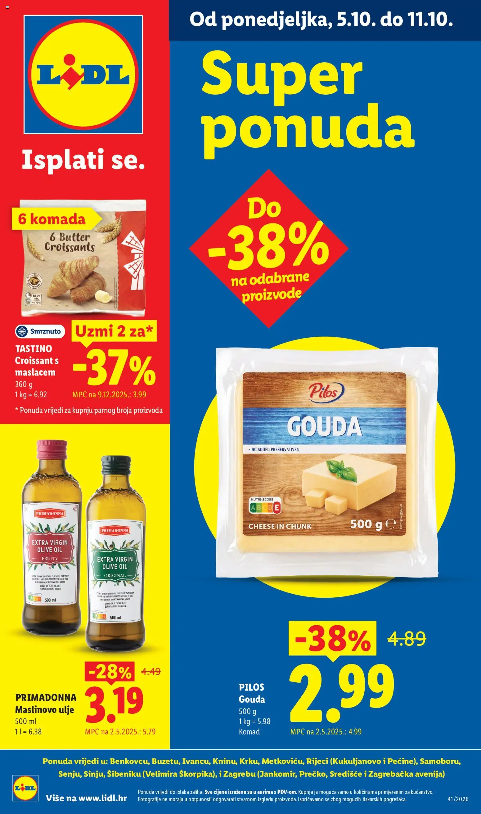 Lidl katalog | vrijedi od 05.10.2026 | Stranica: 1 | Proizvodi: Pilos, Ulje, Maslinovo ulje, Gouda