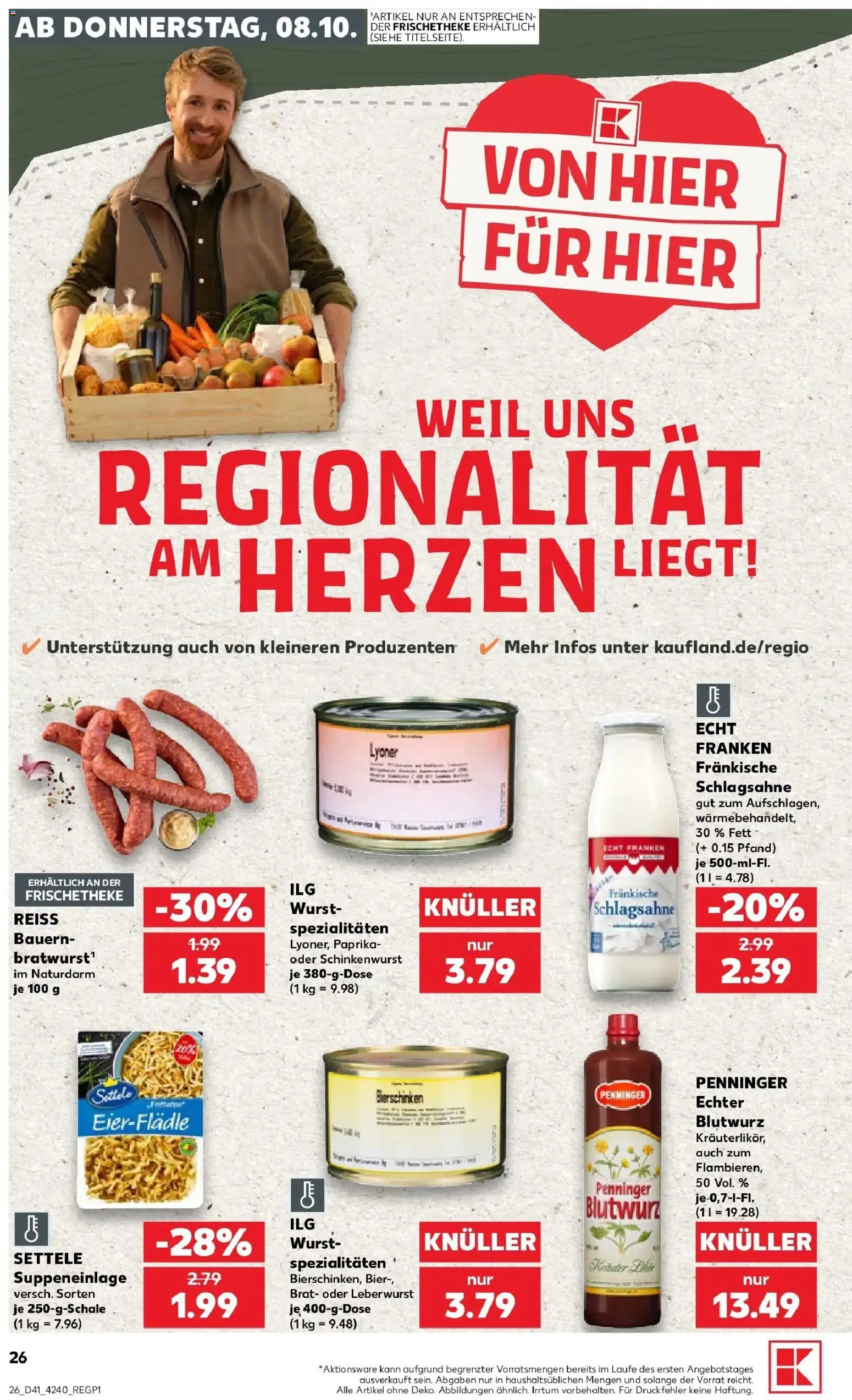Prospekt Kaufland ab 08.10.2026 » Angebote Online zum Blättern | Seite: 26 | Produkte: Schlagsahne, Bier, Spezialitäten, Wurst