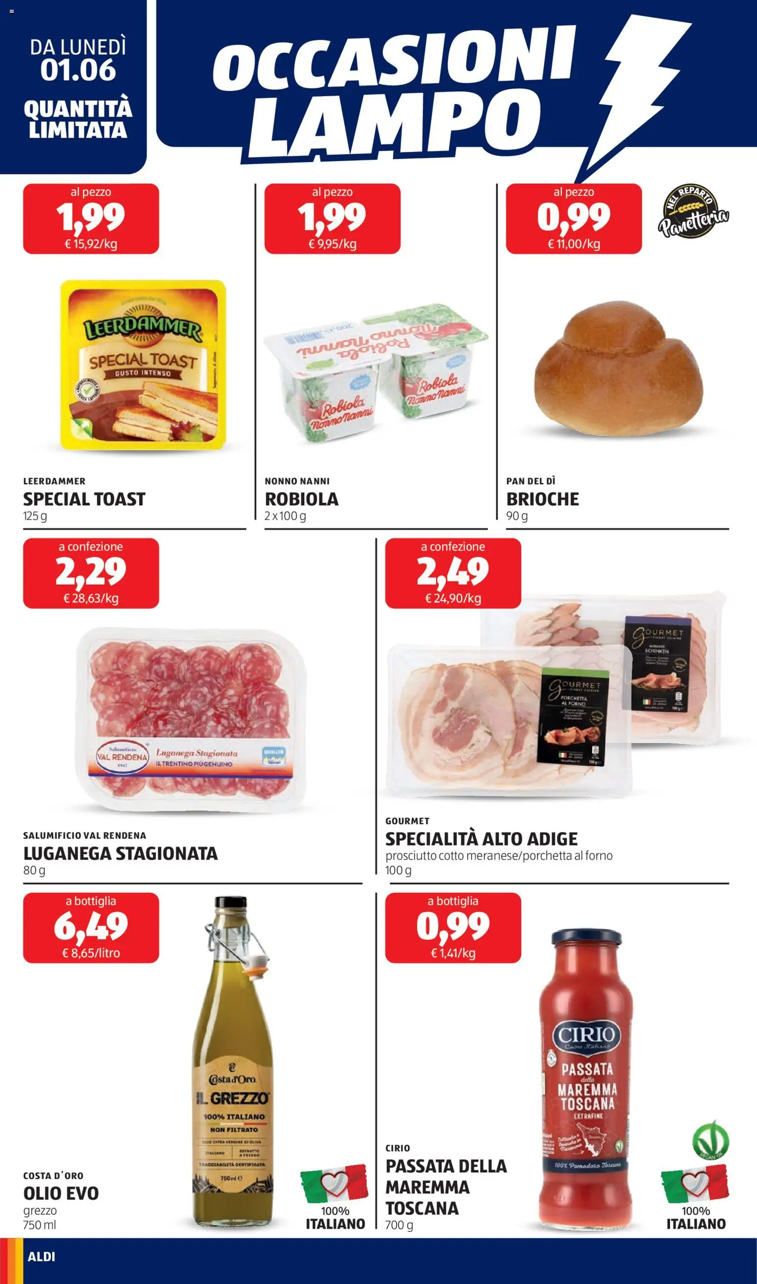 Volantino Aldi del 01.06.2026 | Pagina: 16 | Prodotti: Prosciutto Cotto, Olive, Forno, Bottiglia