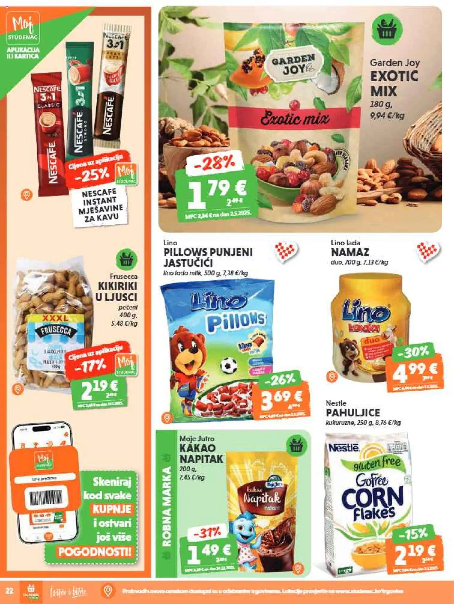 Studenac katalog | vrijedi od 01.07.2026 | Stranica: 22 | Proizvodi: Lino Pillows, Nescafe, Kakao, Namaz
