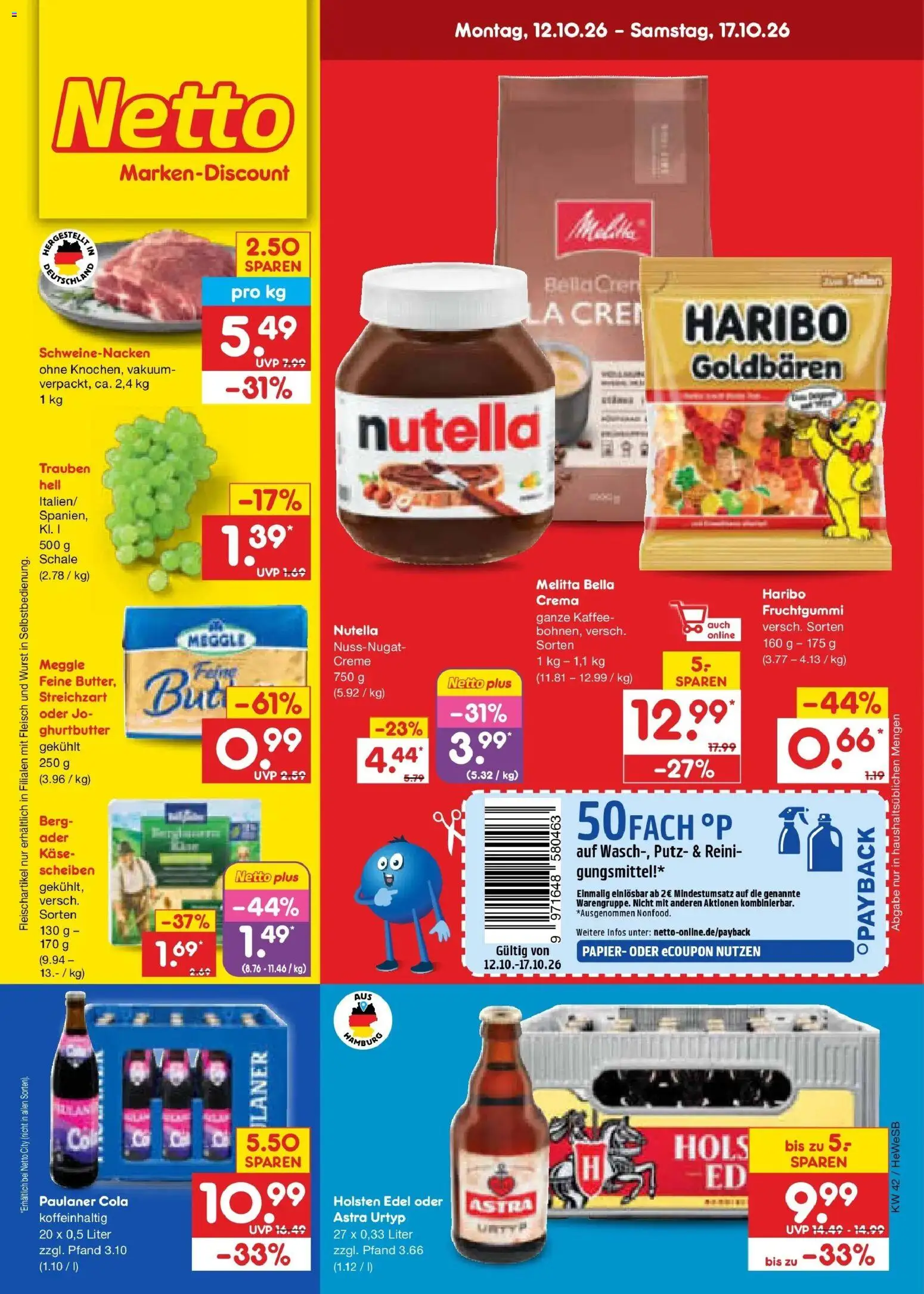 Netto Marken-Discount Prospekt Hamburg (ab 12.10.2026) » Angebote | Seite: 1 | Produkte: Käse, Holsten edel, Holsten, Fleisch