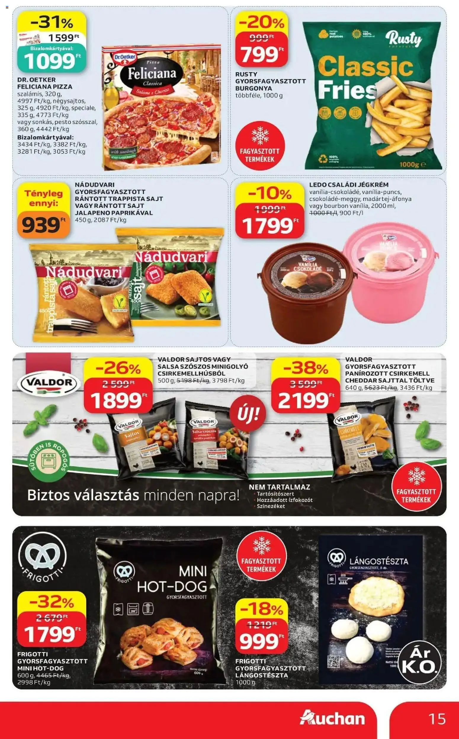 Auchan akciós újság Szolnok - 2026.08.27. -tól/töl > akció, lapozható szórólap 🛍️ | Oldal: 15 | Termékek: Bourbon, Vanília, Csokoládé, Jégkrém