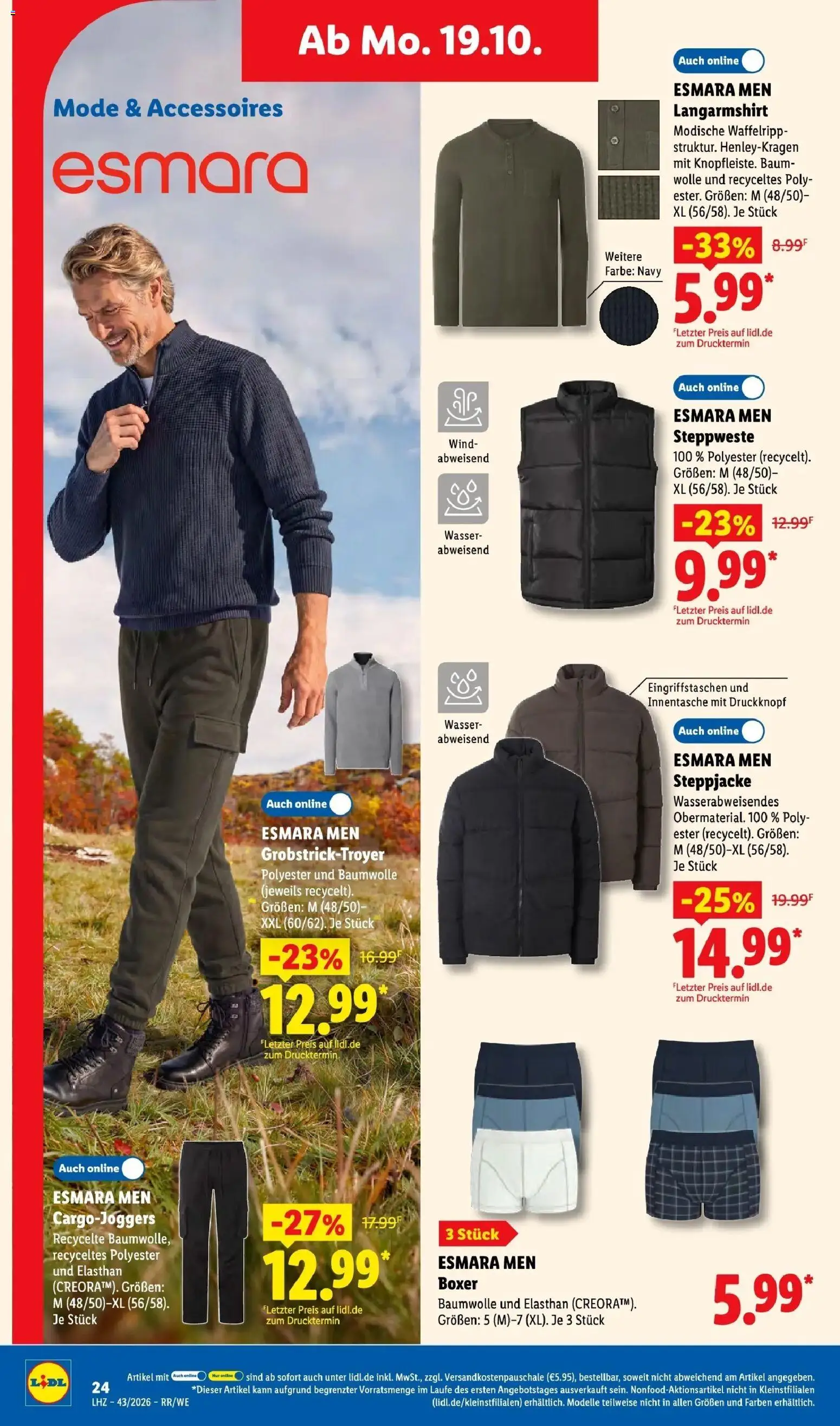 Lidl Prospekt Künzell – gültig ab 19.10.2026 | Seite: 36 | Produkte: Langarmshirt, Steppweste, Steppjacke, Boxer