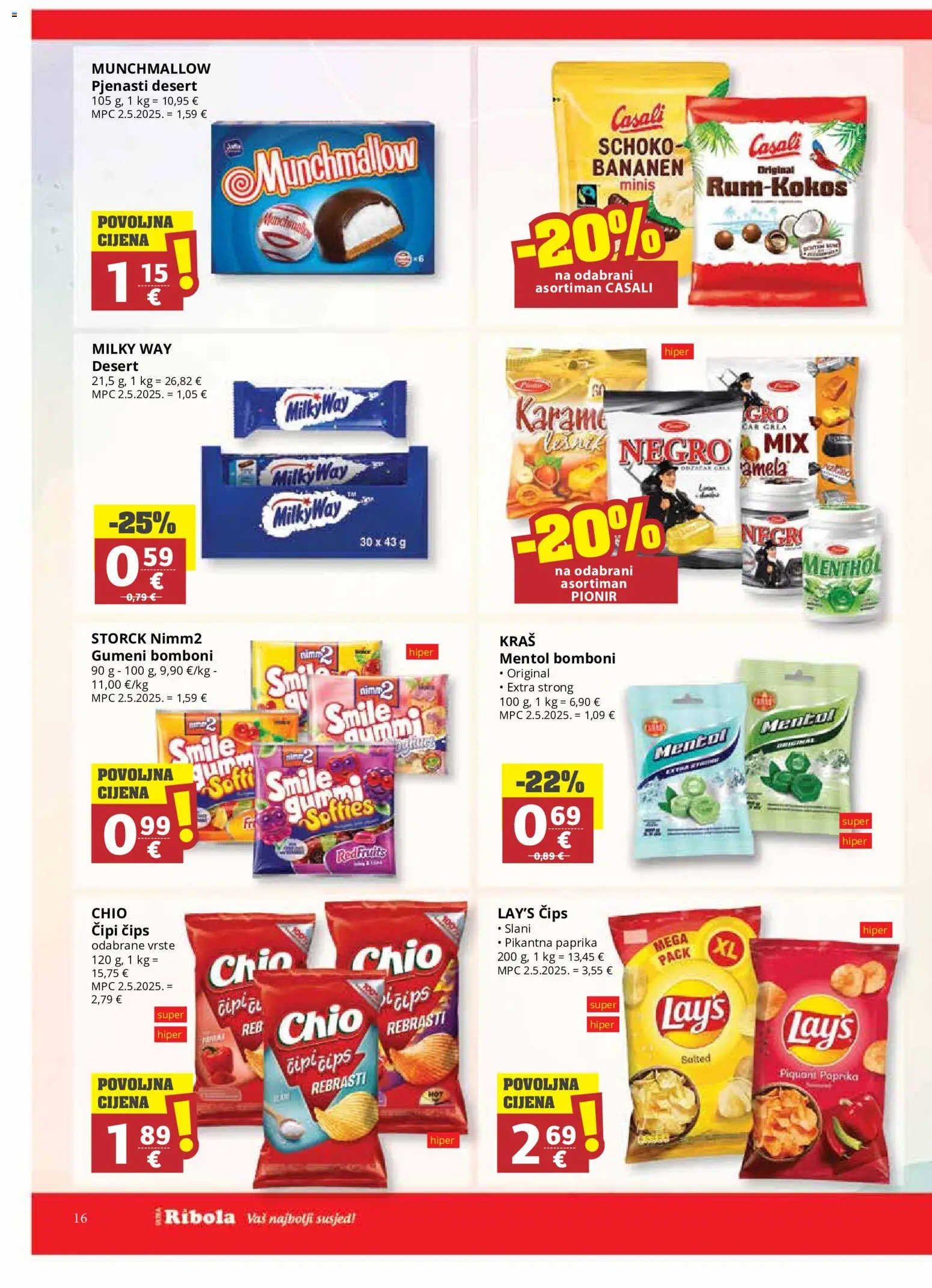 Ribola katalog | vrijedi od 30.09.2026 | Stranica: 16 | Proizvodi: Bomboni, Paprika, Čips, Desert