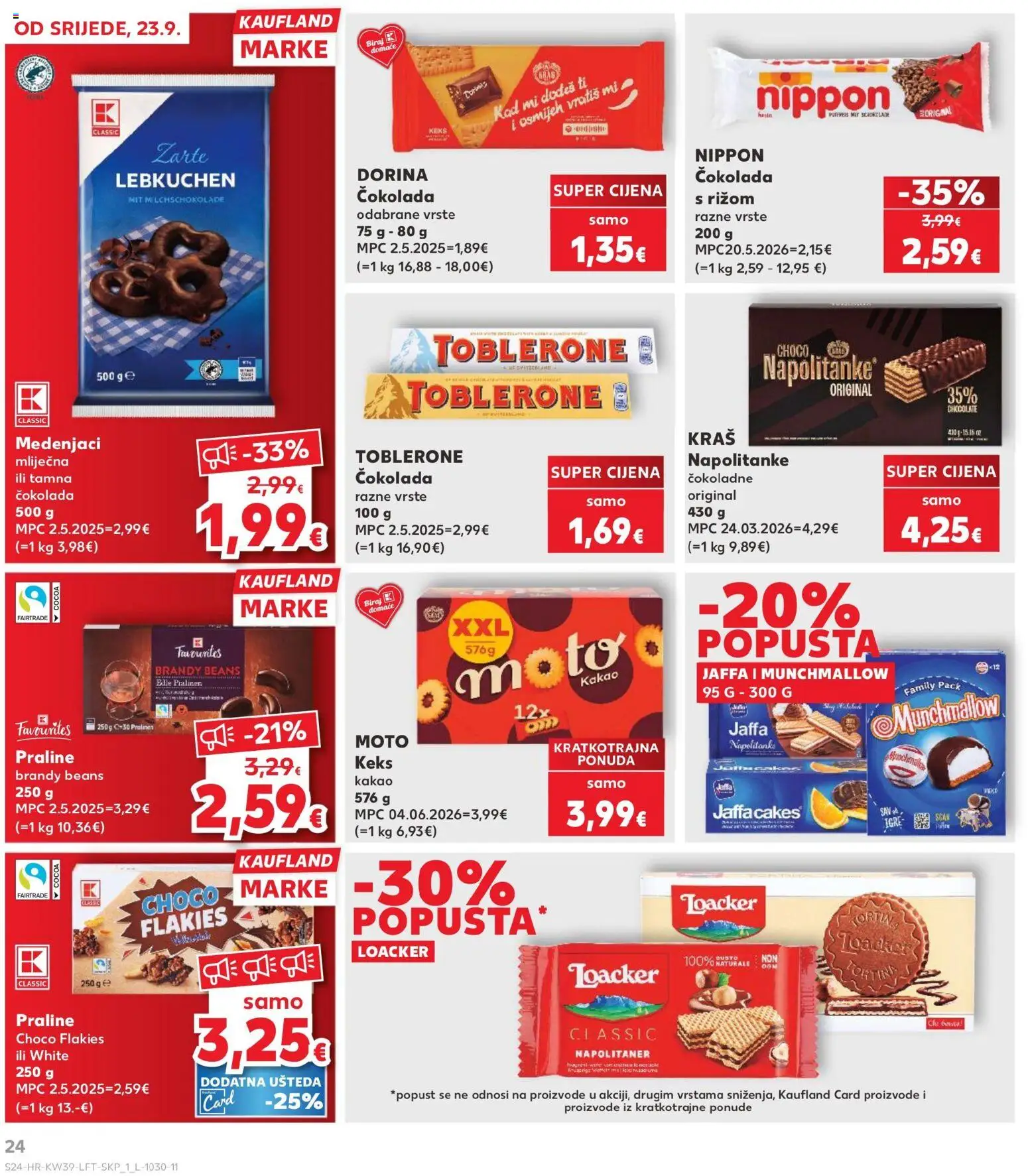 Kaufland HR akciós ujság - amely érvényes a következő dátumtól: 2026.09.23. | Oldal: 24 | Termékek: Brandy, Kakaó, Praliné