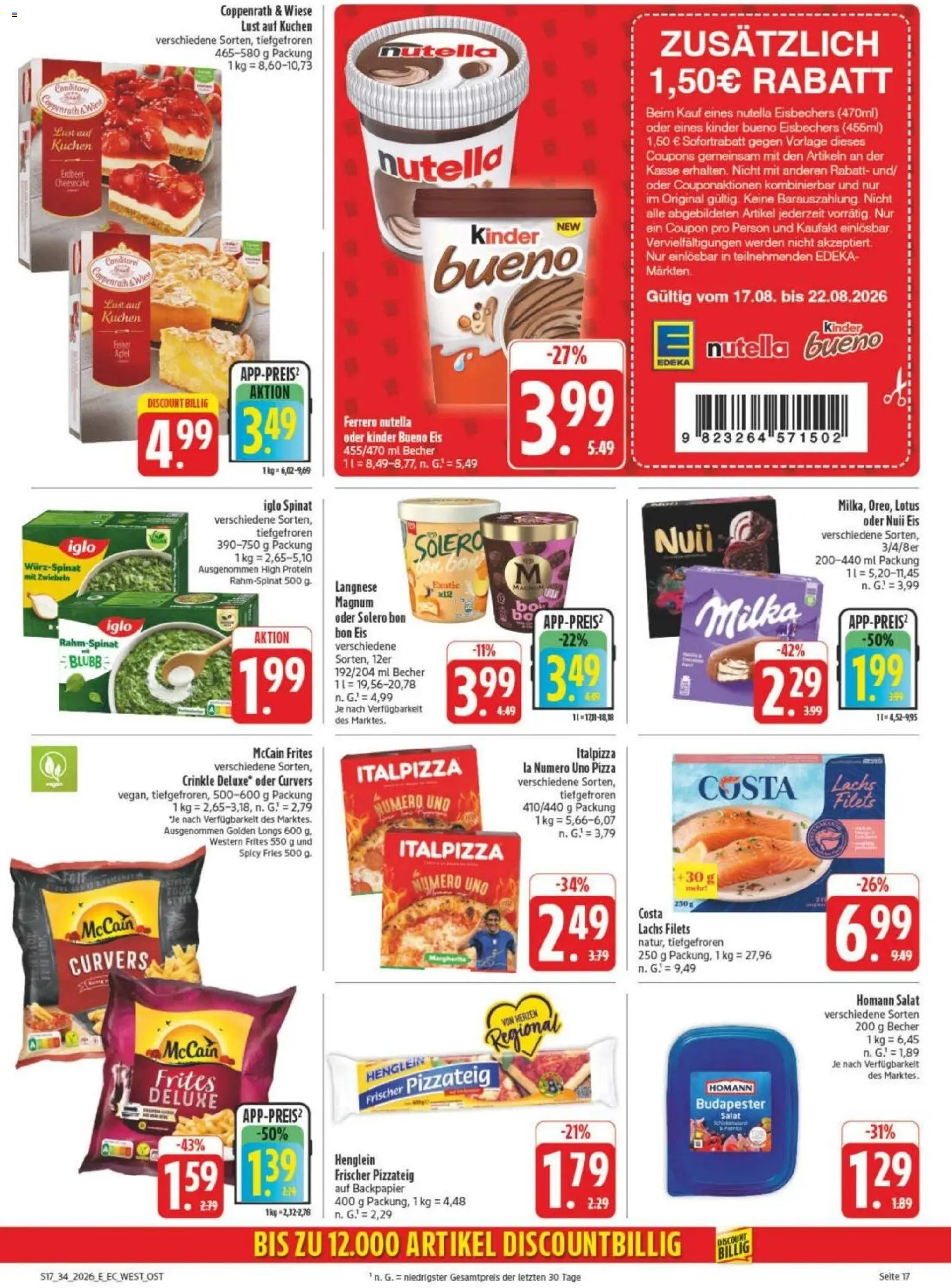 Edeka Prospekt Leipzig – gültig ab 17.08.2026 | Seite: 21 | Produkte: Iglo, Milka, Lachs, Kuchen