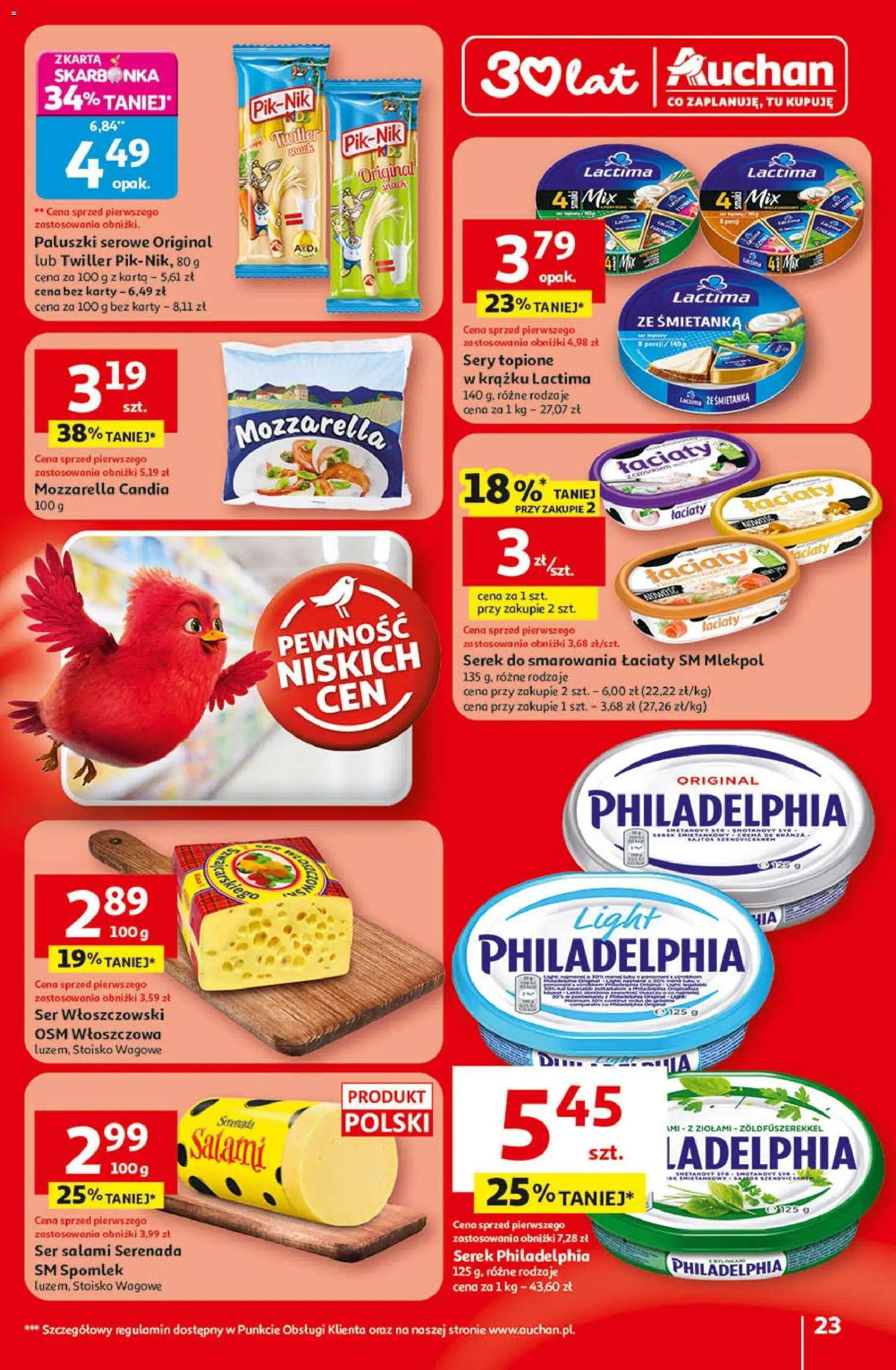 Auchan - Gazetka 30 Lat Hipermarket  od 09.04.2026 | Strona: 23 | Produkty: Karta, Sery, Serek do smarowania, Mozzarella