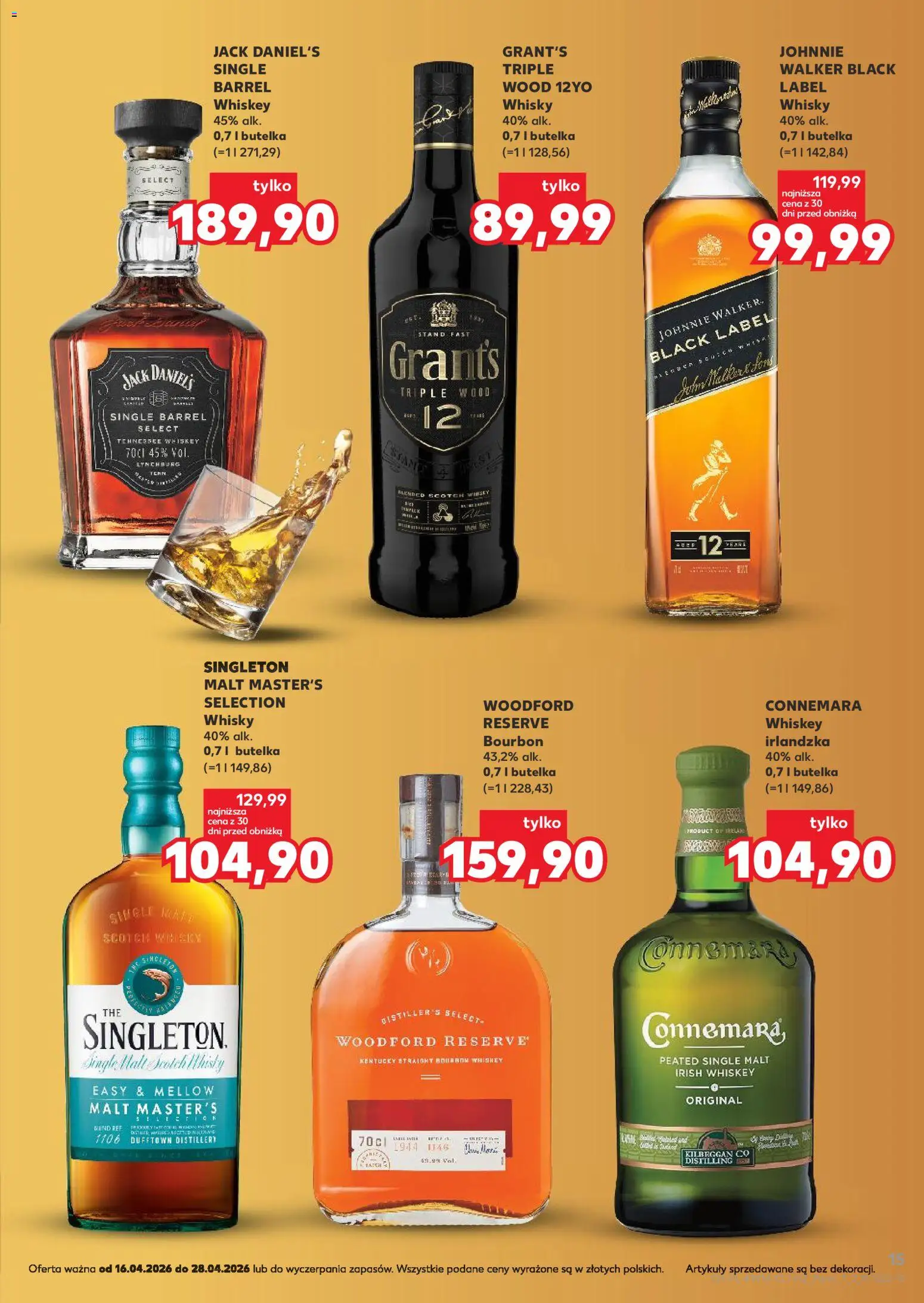 Kaufland Polsko leták - Barek od 16.04.2026 | Strana: 15 | Produkty: Whiskey, Whisky, Jack Daniel’s, Pes