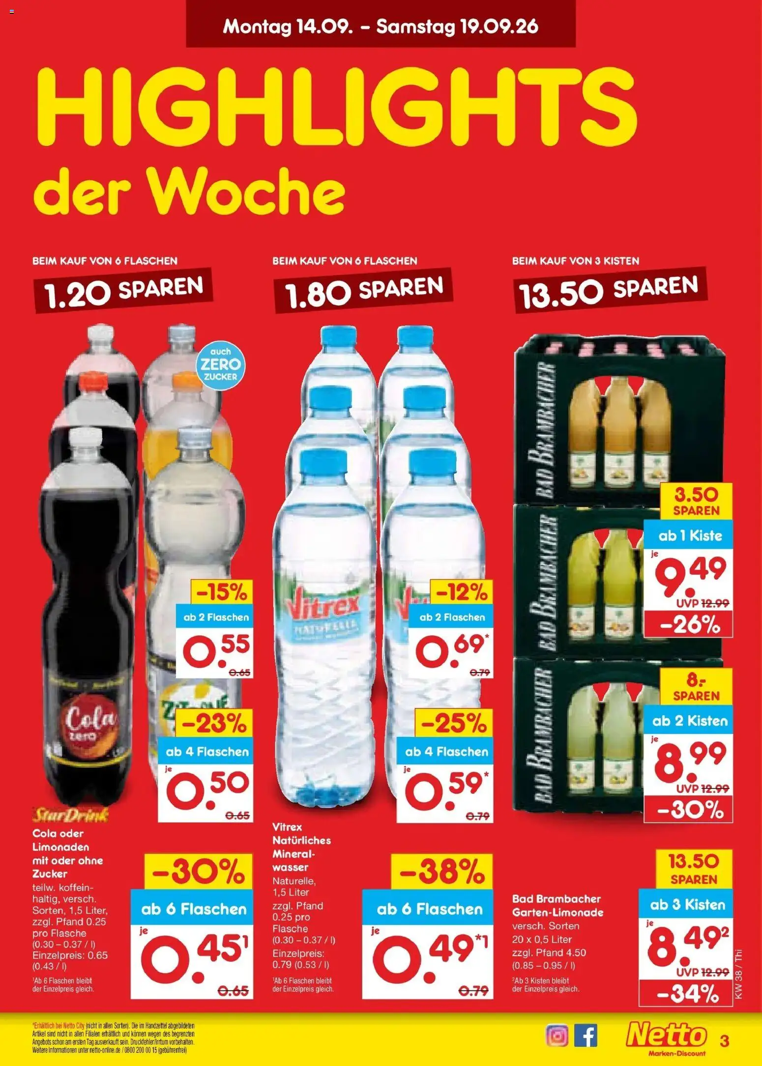 Netto Marken-Discount Prospekt Pirna – gültig ab 14.09.2026 | Seite: 3 | Produkte: Cola, Bad, Wasser, Zucker