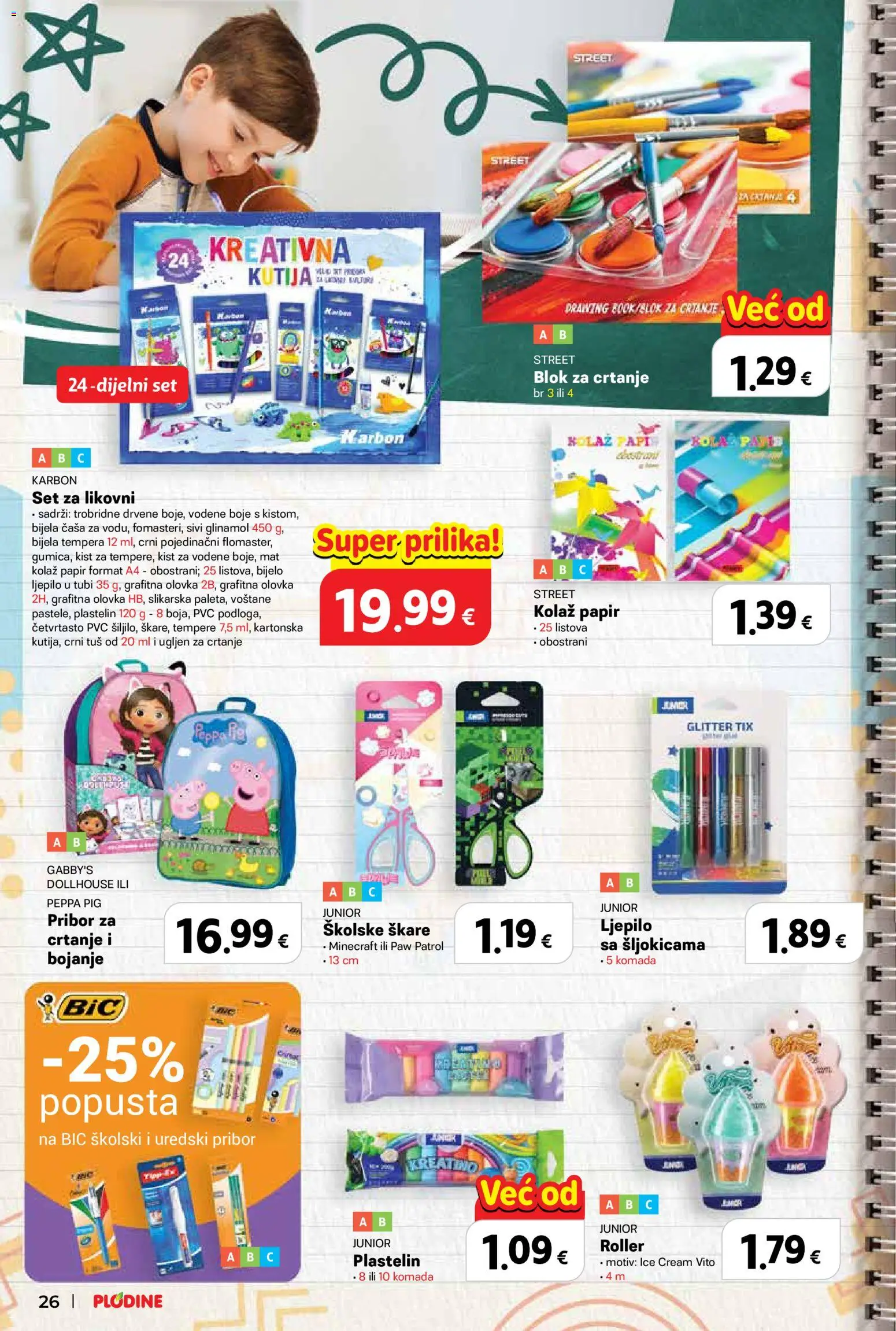 Plodine katalog | vrijedi od 13.08.2026 | Stranica: 26 | Proizvodi: Minecraft, Vodene boje, Uredski pribor, Škare