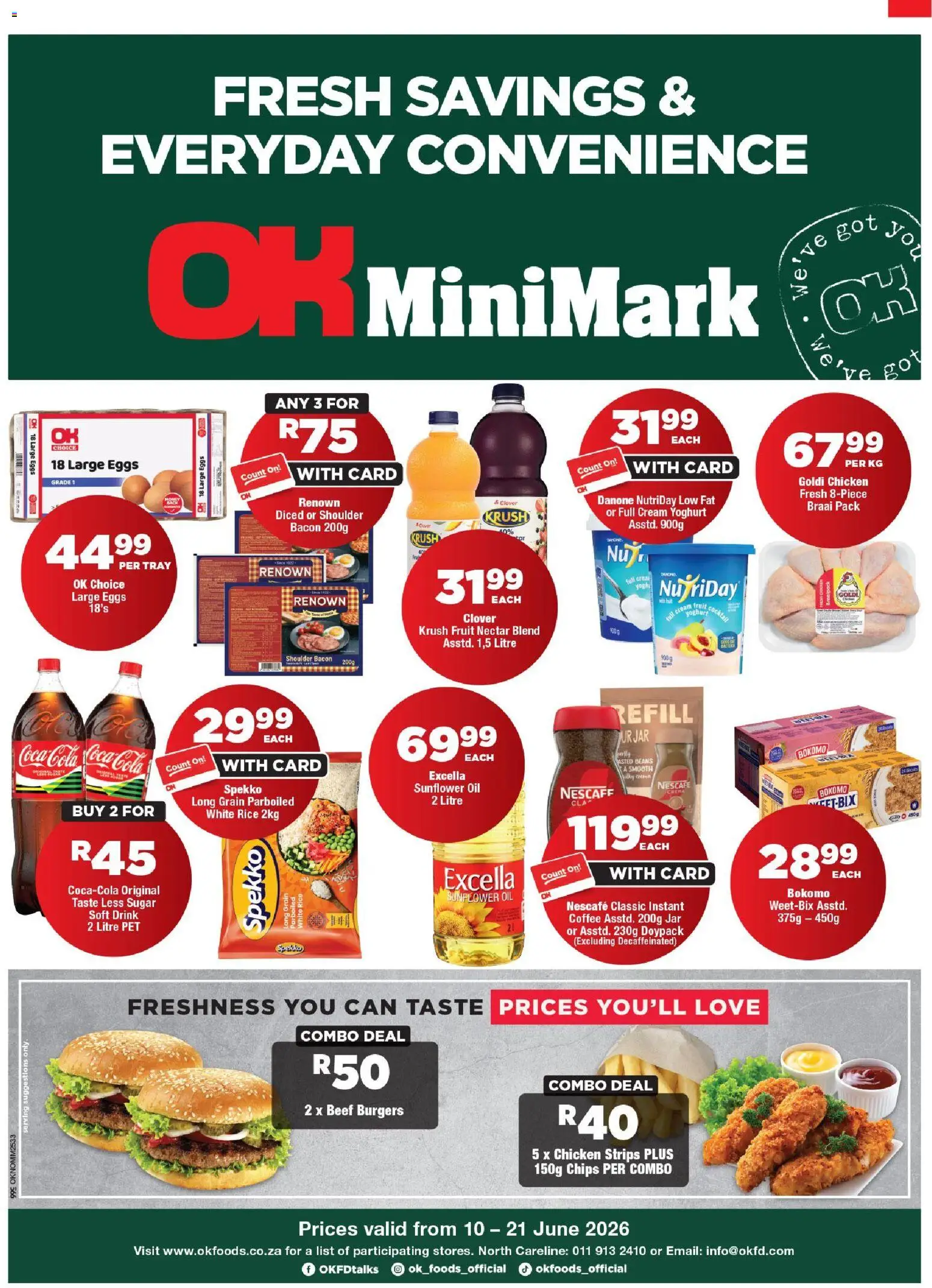 New OK Foods catalogue – valid from 10.06.2026 | Page: 1 | Products: Coffee, Chicken, Beef, Burgers