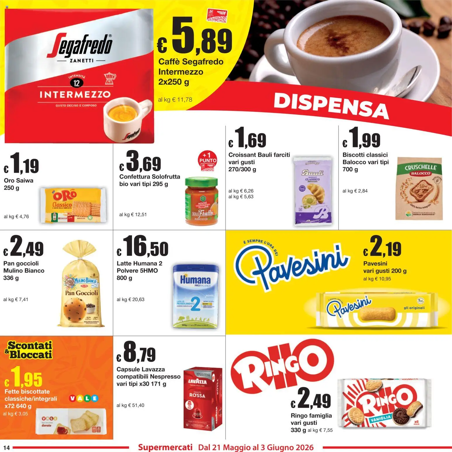 Volantino Sì con Te del 21.05.2026 | Pagina: 14 | Prodotti: Biscotti, Croissant, Fette biscottate, Lavazza