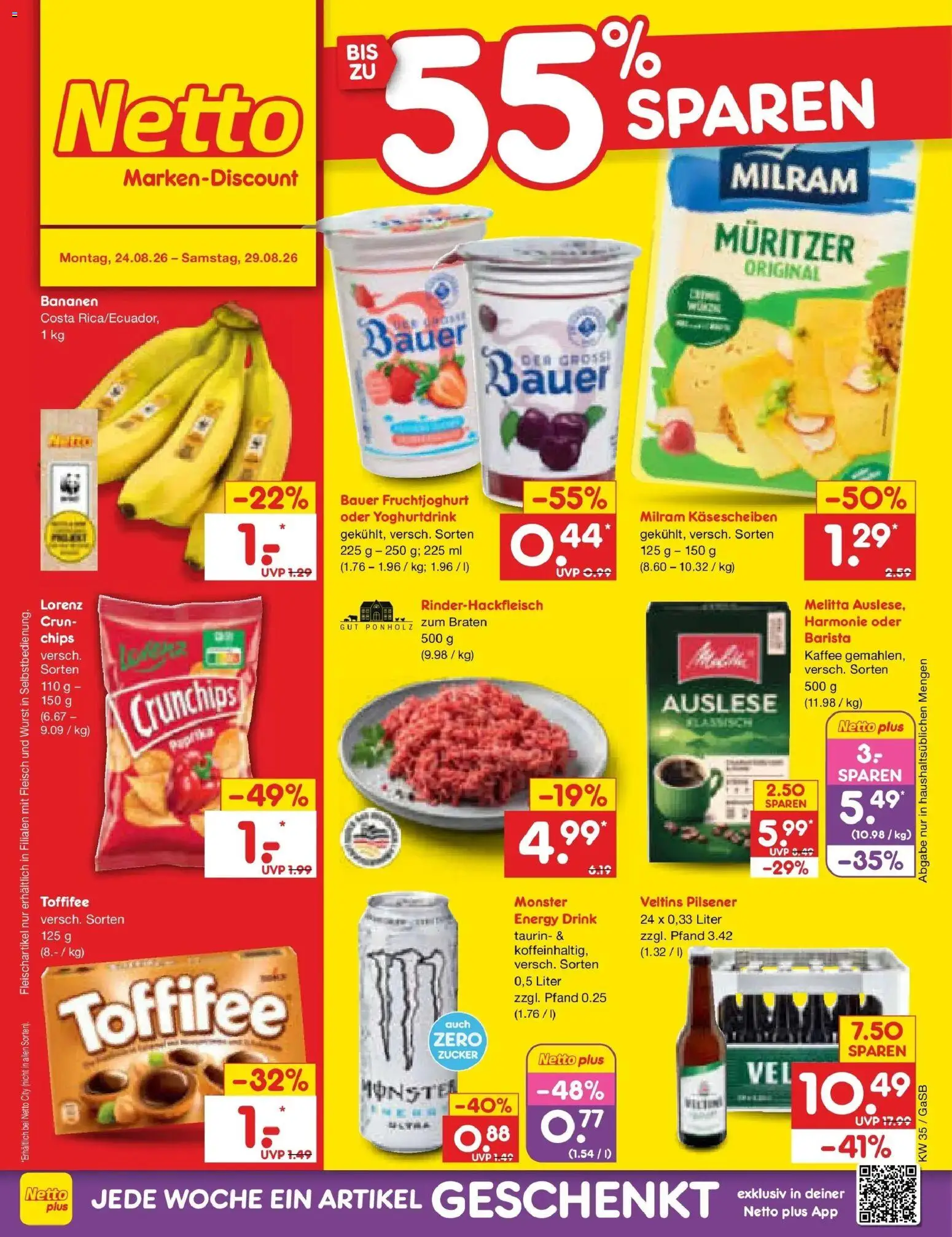Netto Marken-Discount Prospekt Oldenburg – gültig ab 24.08.2026 | Seite: 1 | Produkte: Milram, Wurst, Fleisch, Veltins