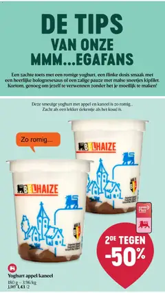 Yoghurt appel/kaneel, Deze smeuïge yoghurt met appel en kaneel is zo romig... Zacht als een lekker dekentje als het koud is. - Voorbeeld van een folder van Delhaize, geldig van 01/10/2026 | Pagina: 49 | Producten: Fruit, Kaneel, Appel, Yoghurt