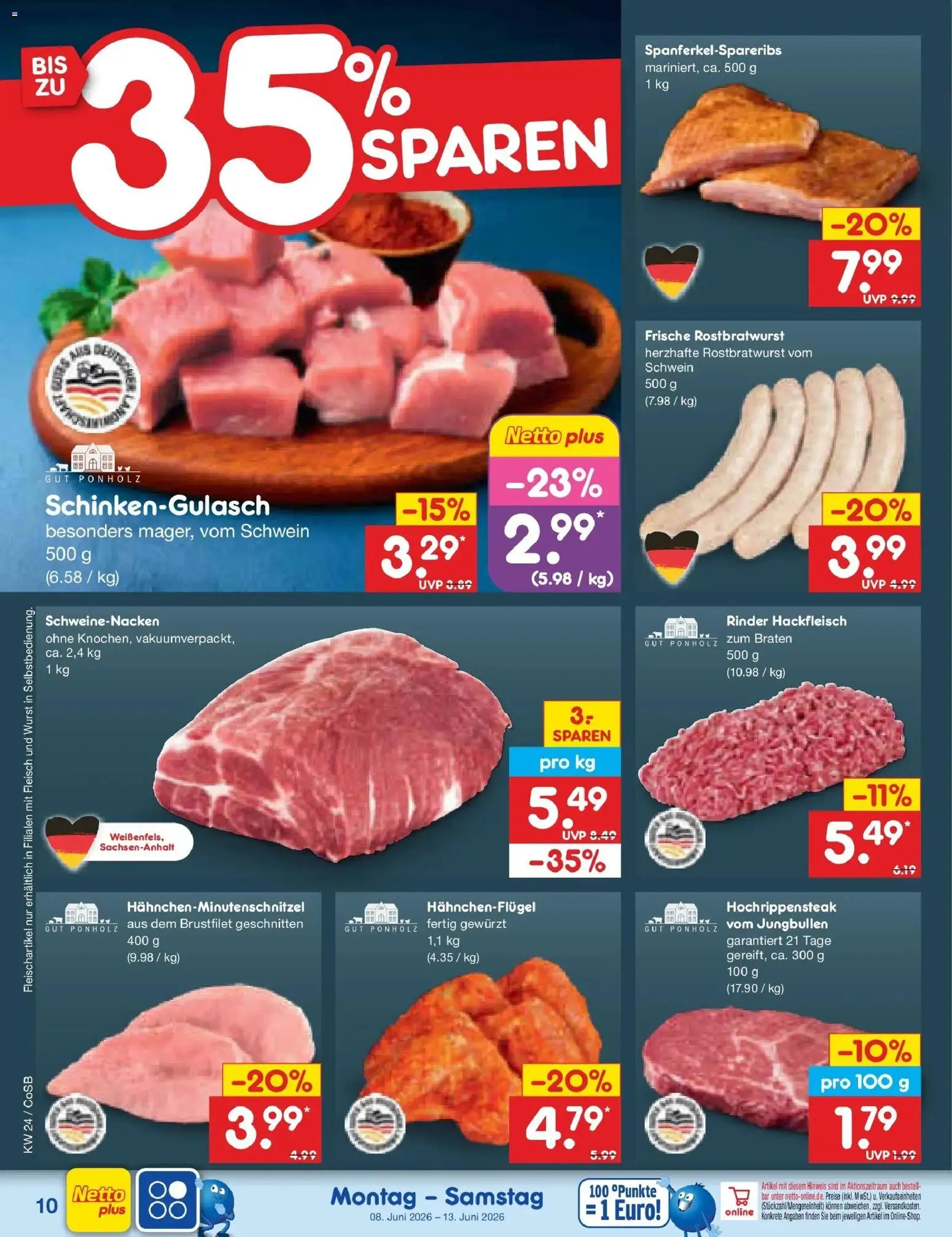 Netto Marken-Discount Prospekt Bitterfeld-Wolfen – gültig ab 08.06.2026 | Seite: 16 | Produkte: Schweinenacken, Wurst, Fleisch, Hackfleisch