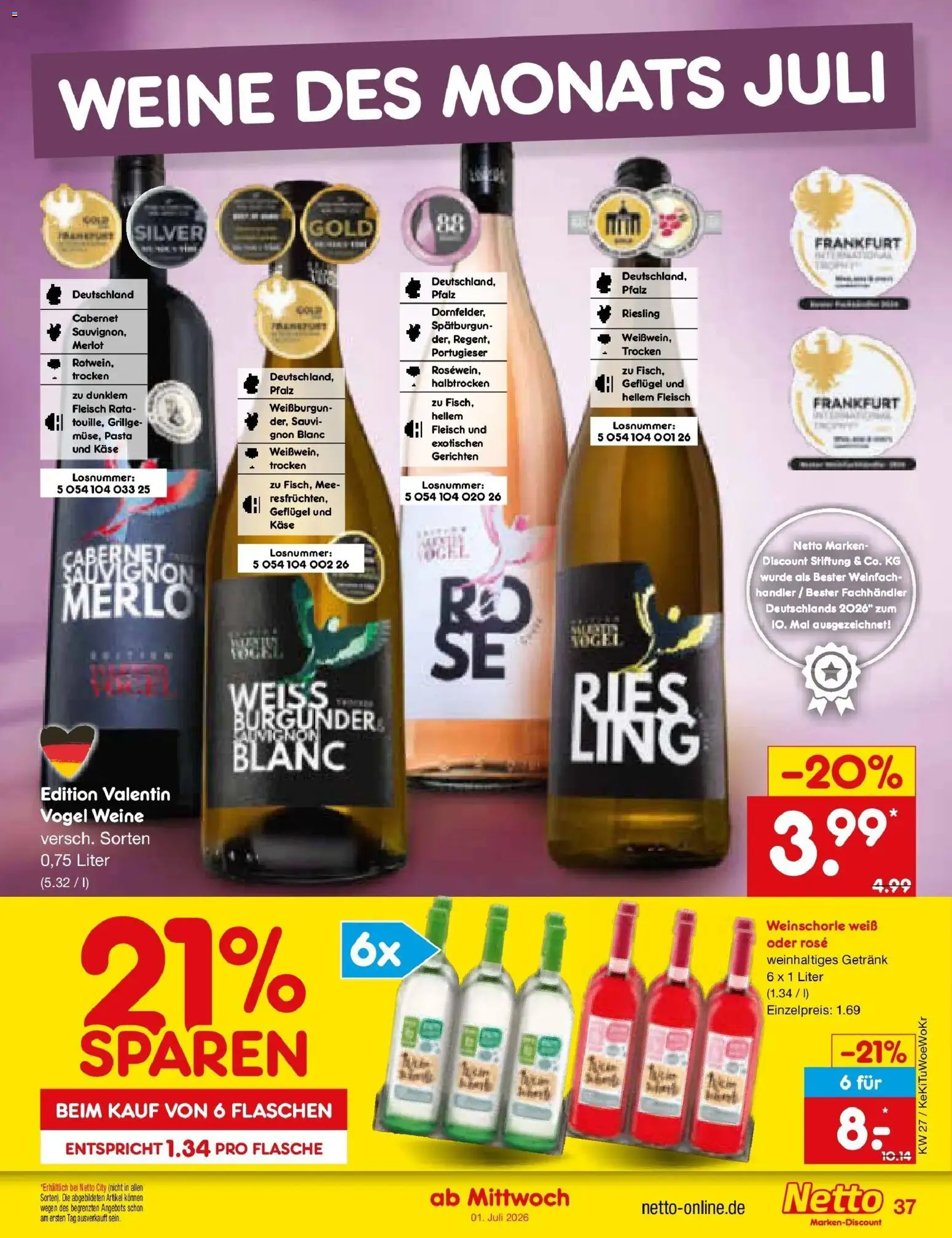 Netto Marken-Discount Prospekt Katzweiler – gültig ab 29.06.2026 | Seite: 55 | Produkte: Käse, Merlot, Weinschorle, Fleisch