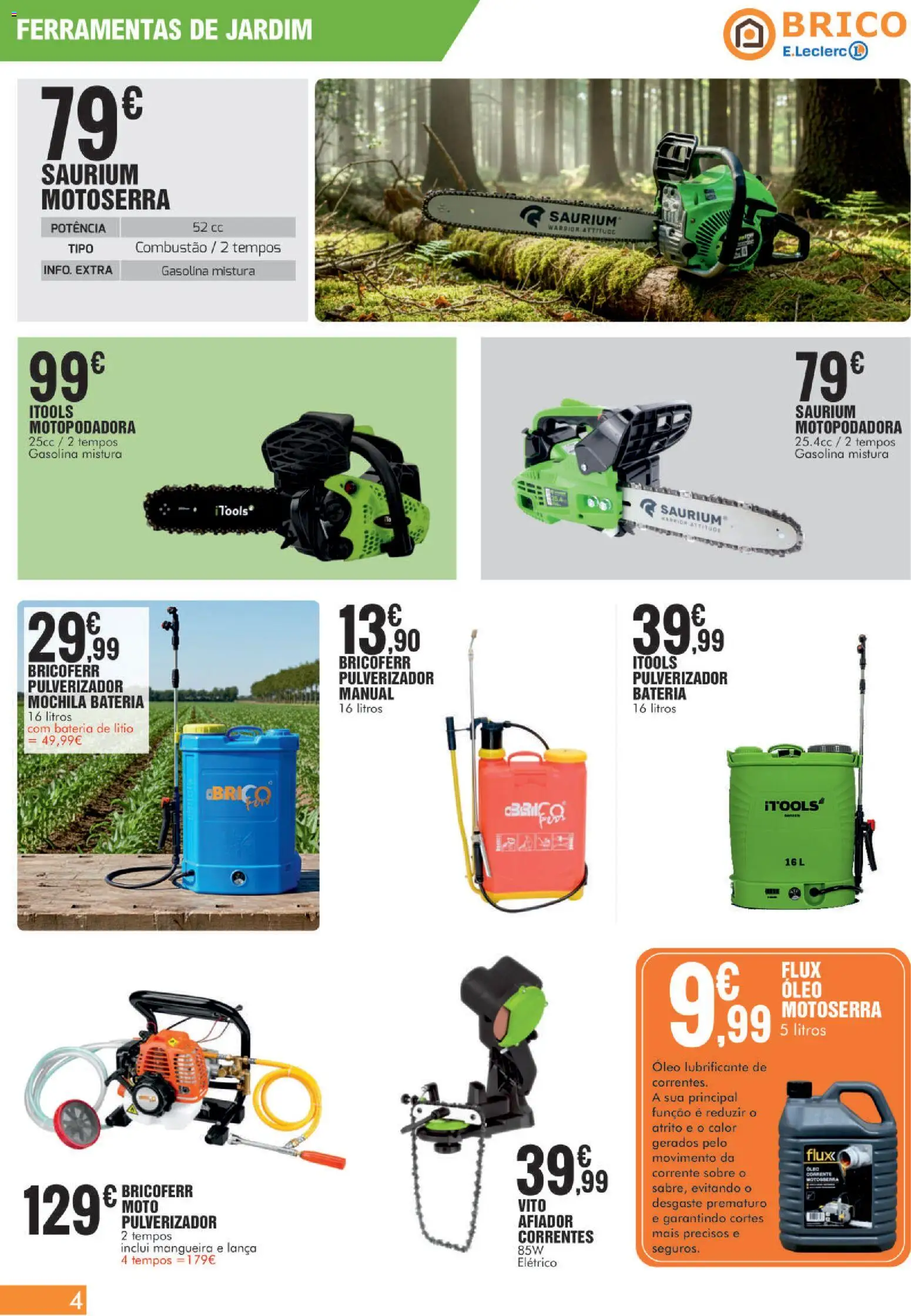 E.Leclerc Folheto Brico Lamego │ válido de 16.05.2026 | Página: 4 | Produtos: Mochila, Mangueira, Bateria, Óleo