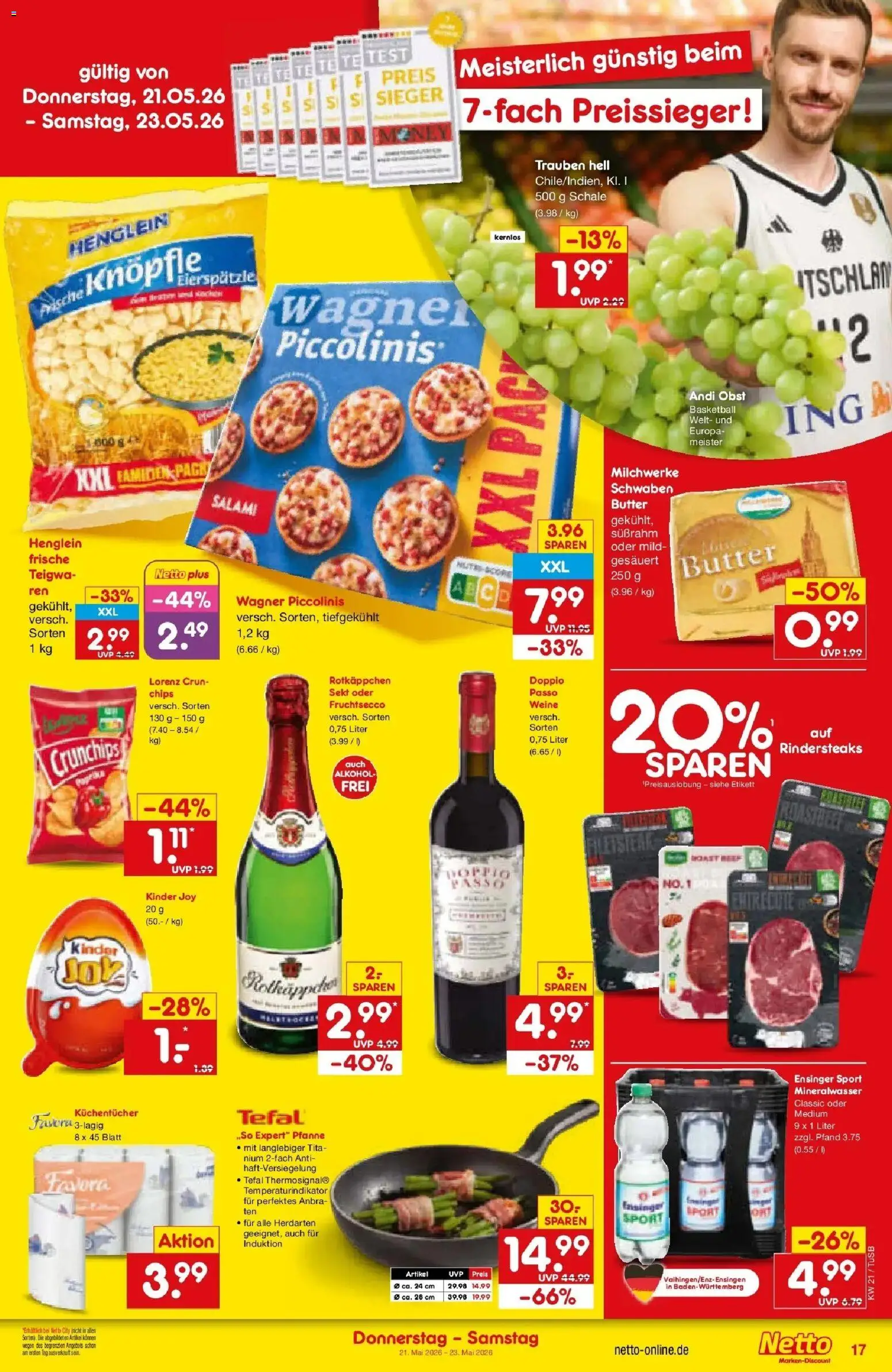 Netto Marken-Discount Prospekt Lahr-Langenwinkel	 – gültig ab 17.05.2026 | Seite: 19 | Produkte: Sekt, Mineralwasser, Basketball, Chips