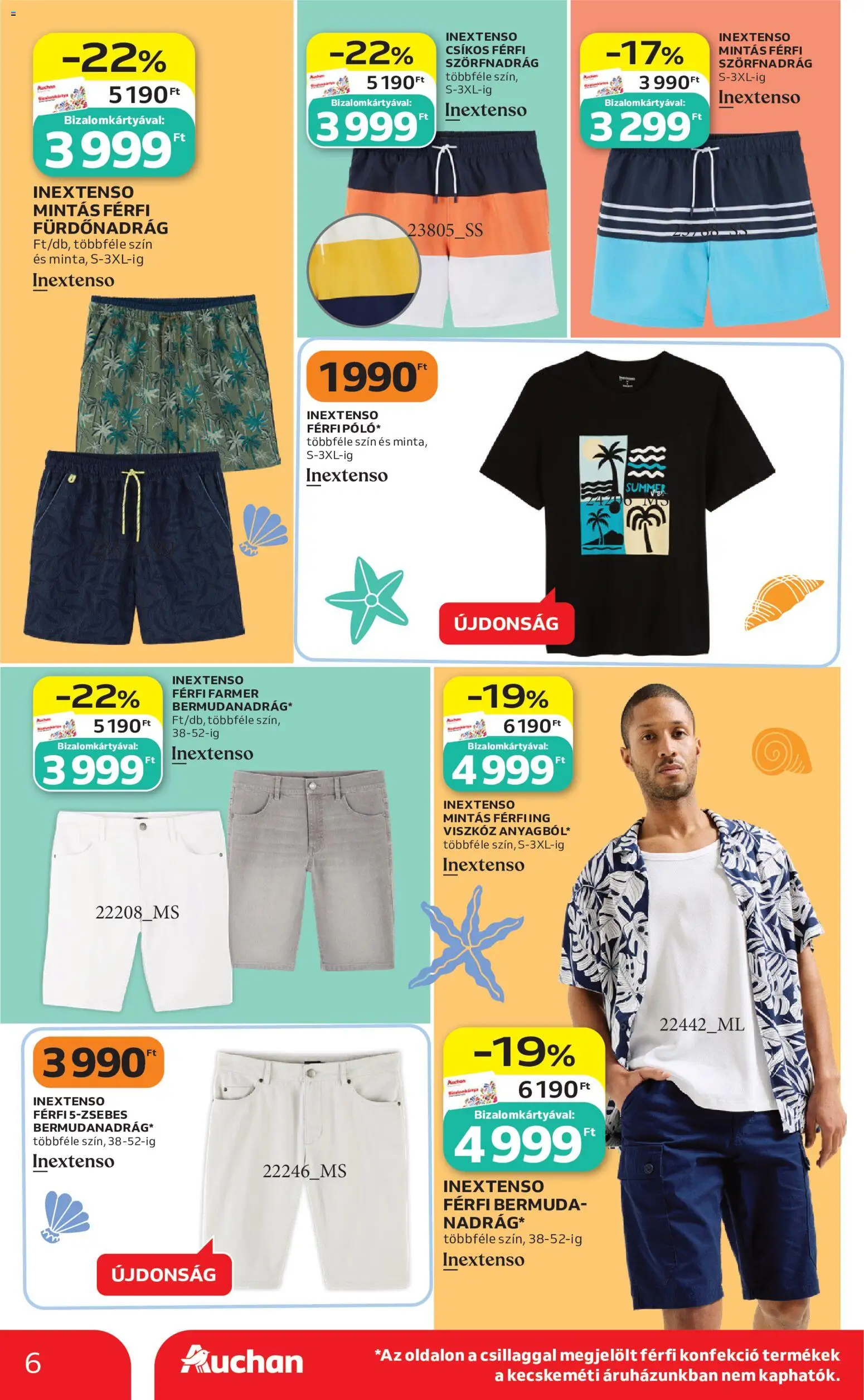 Auchan akciós ujság - amely érvényes a következő dátumtól: 28.05.2026 | Oldal: 6 | Termékek: Farmer, Szörfnadrág