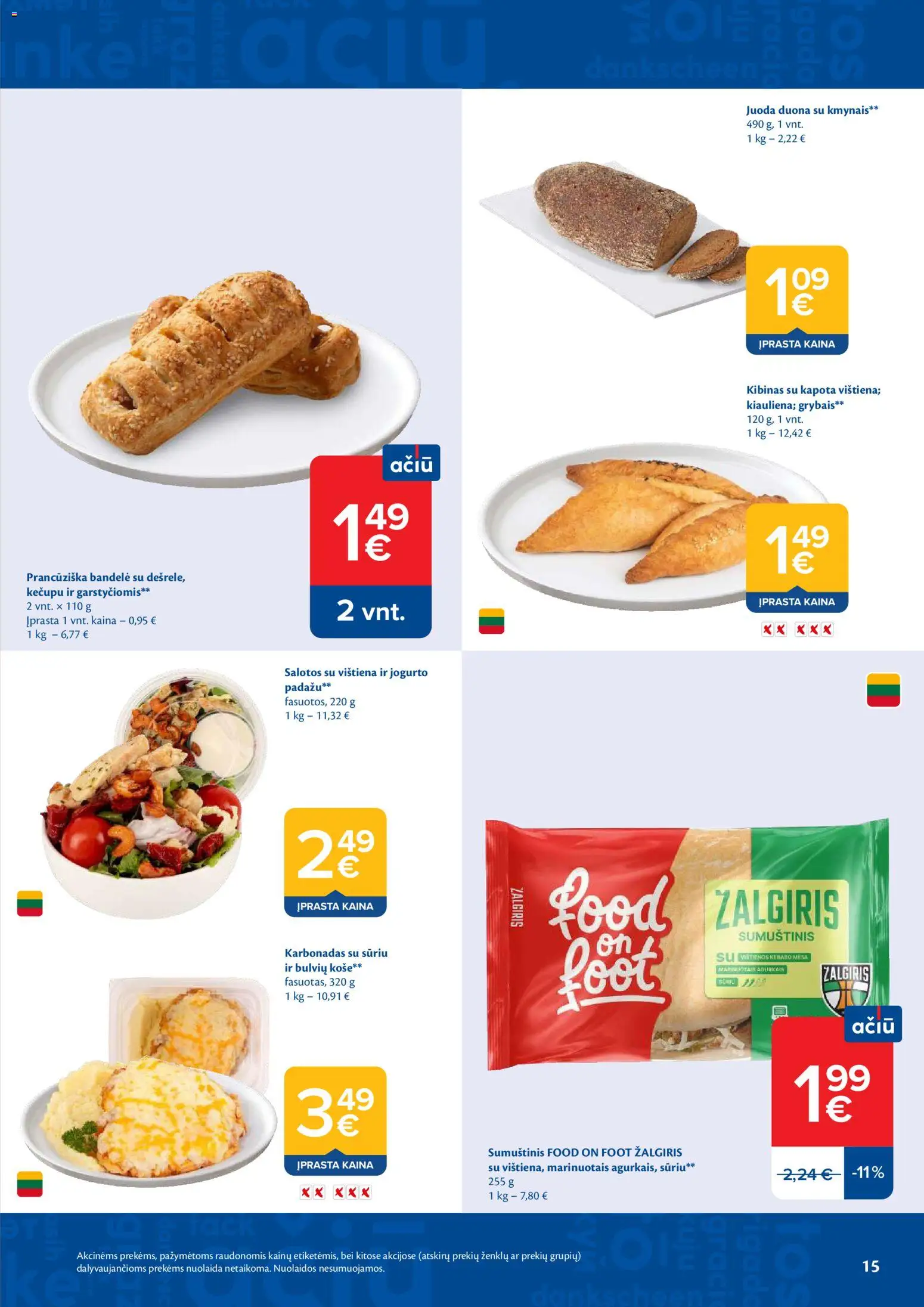 MAXIMA akcijos nuo 2026.10.06 | Puslapis: 15 | Prekių: Salotos, Bandelė, Sumuštinis, Vištiena