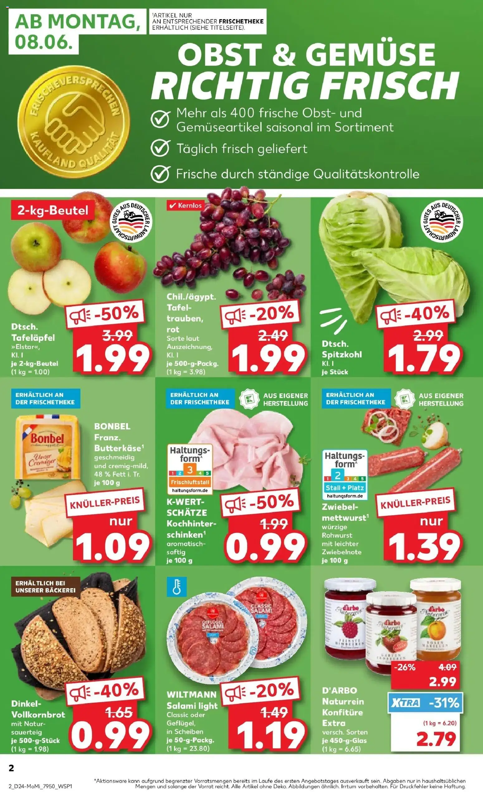Kaufland Prospekt Oldenburg – gültig ab 08.06.2026 | Seite: 2 | Produkte: Bäckerei, Vollkornbrot, Gemüse, Obst