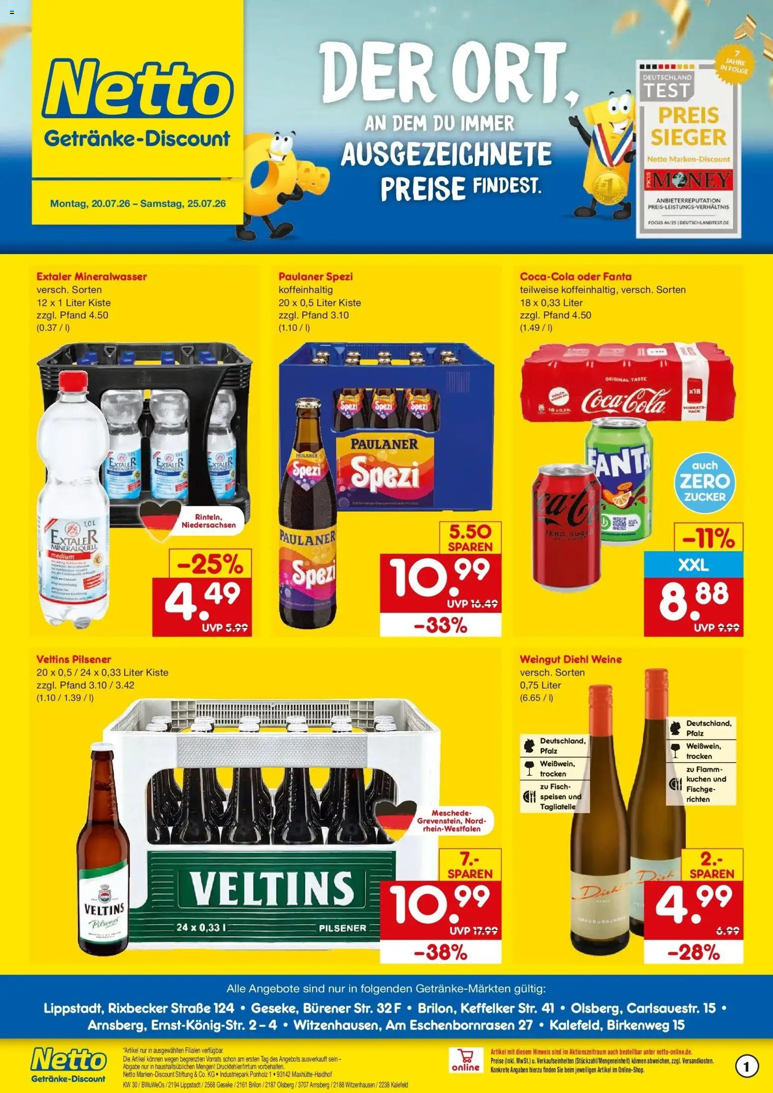 Netto Marken-Discount Prospekt Witzenhausen – gültig ab 20.07.2026 | Seite: 1 | Produkte: Fanta, Zucker, Kuchen, Paulaner