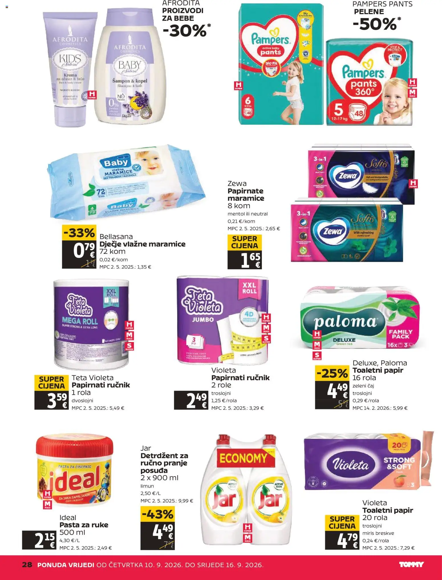 Tommy katalog | vrijedi od 10.09.2026 | Stranica: 28 | Proizvodi: Pelene, Krema, Pampers, Violeta