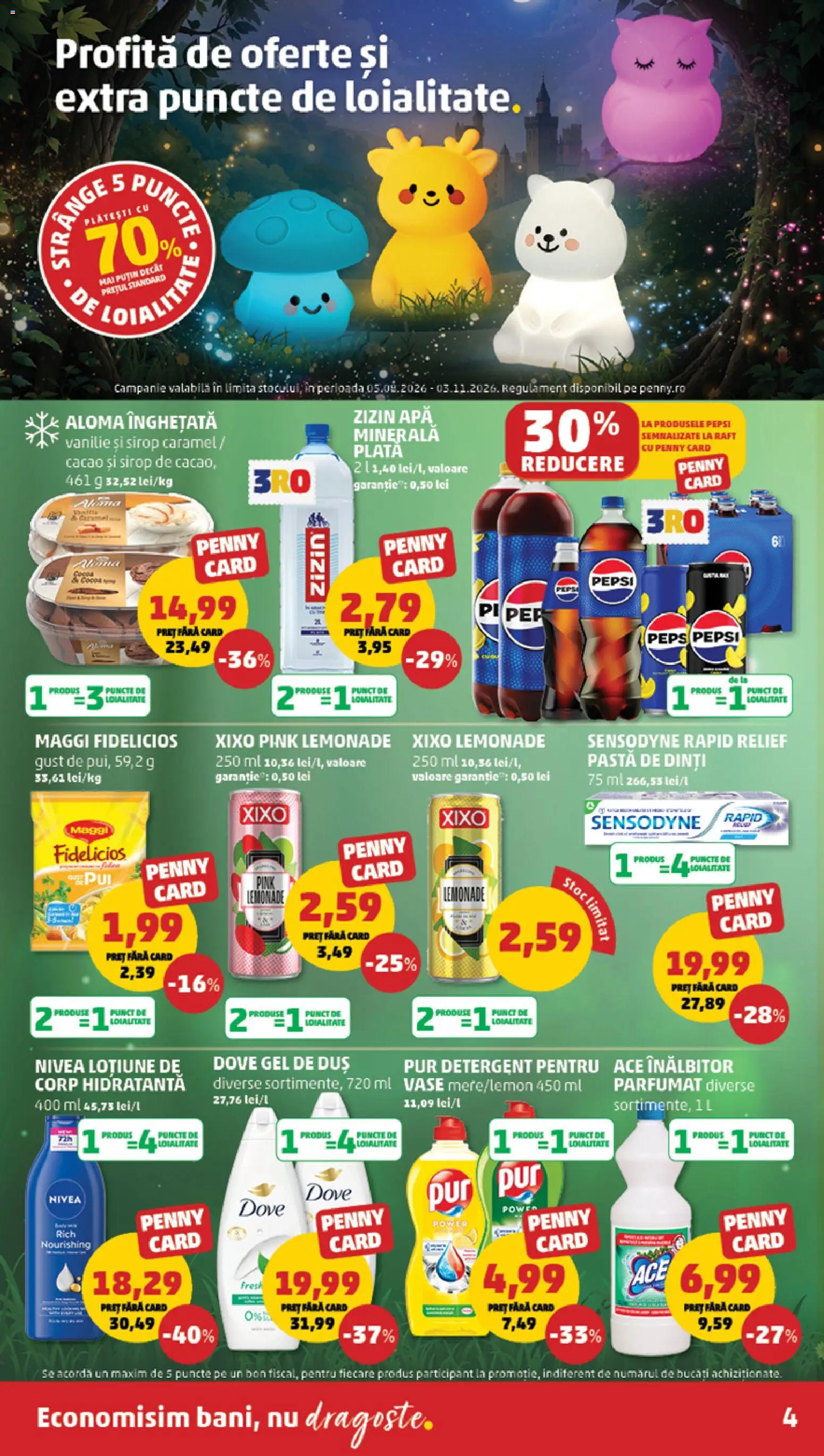 Noul catalog PENNY – valabil de la 05.08.2026 | Pagină: 4 | Produse: Yazı tahtası kalemi, Duș, Sirop, Cacao