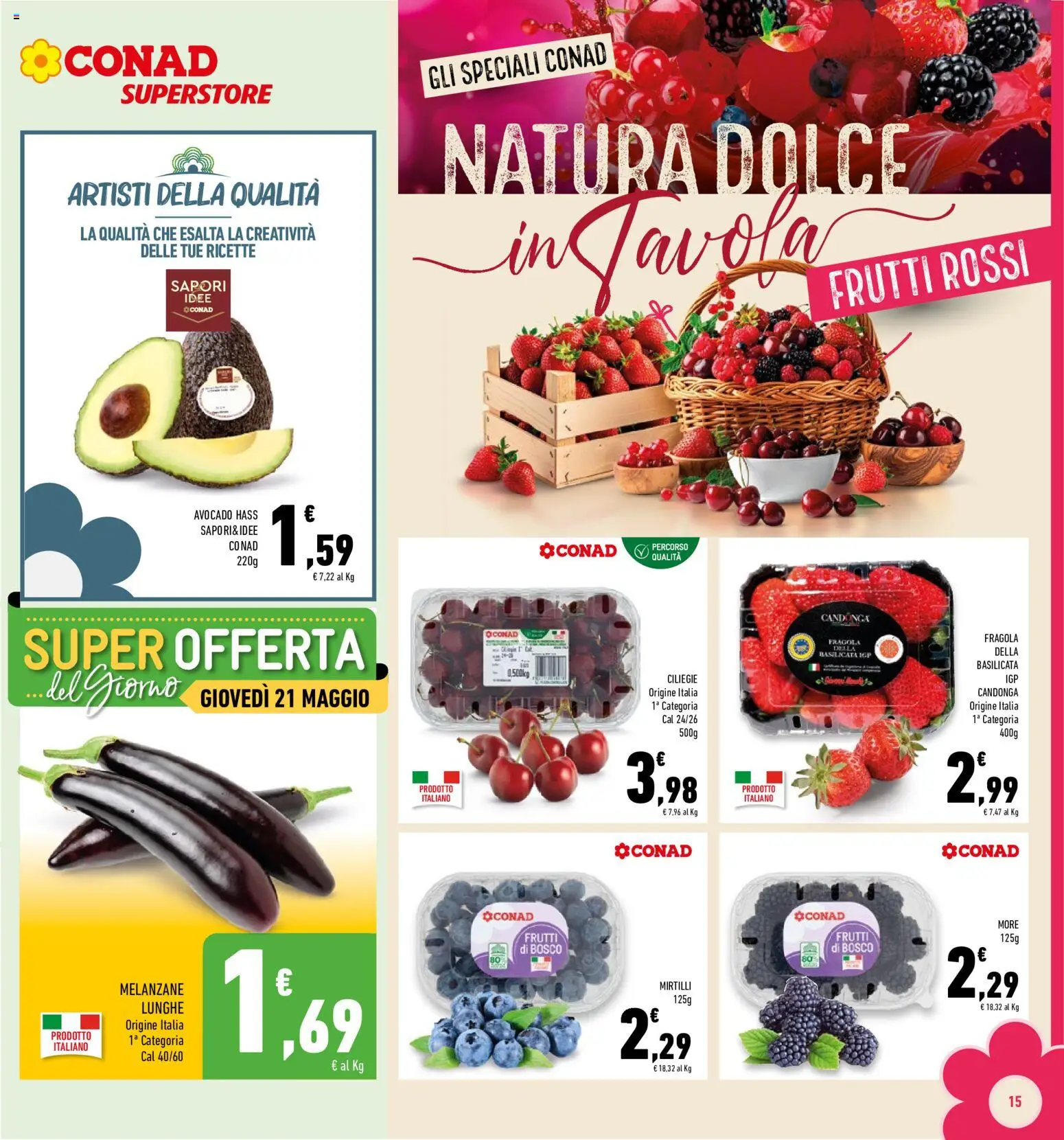 Volantino Conad del 20.05.2026 | Pagina: 15 | Prodotti: Avocado, Mirtilli, Melanzane