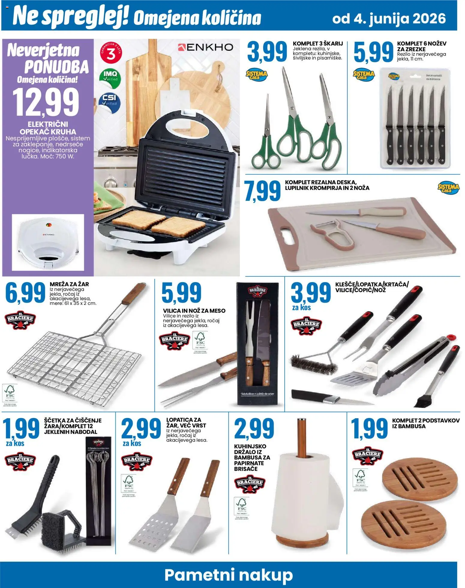 Novi Eurospin katalog ponudbe – veljaven od 04.06.2026 | Stran: 14 | Izdelki: Vilica, Nož, Papirnate brisače, Grill