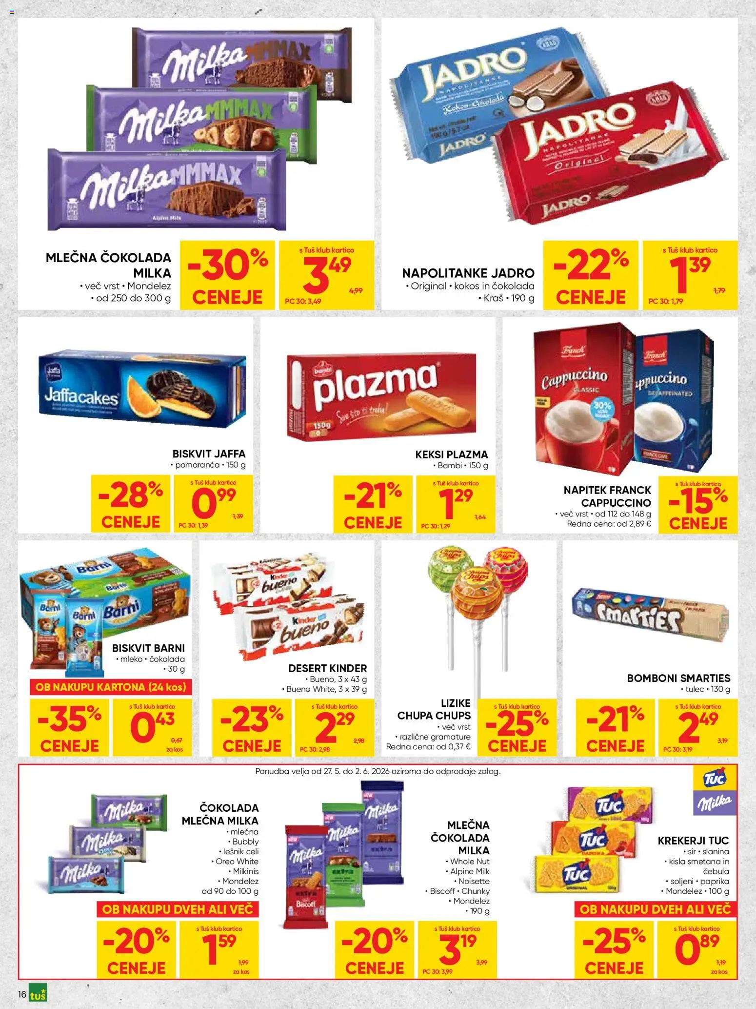 Novi Tuš katalog ponudbe – veljaven od 27.05.2026 | Stran: 16 | Izdelki: Paprika, Kos, Cokolada, Kisla smetana