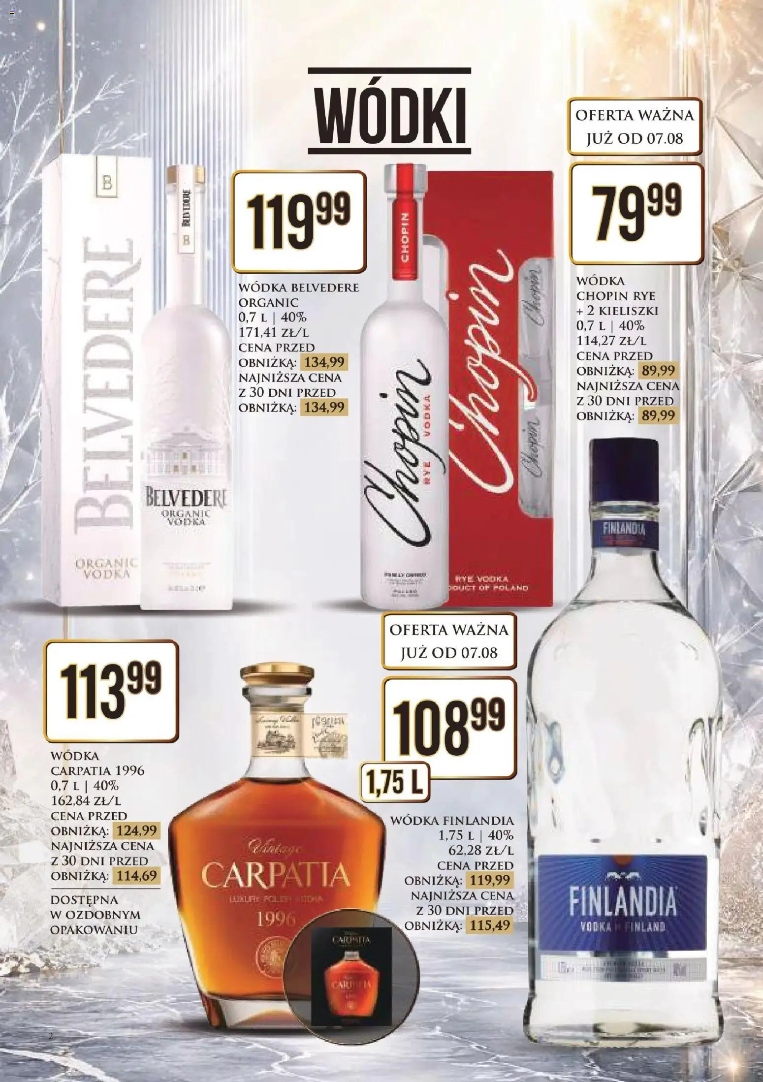 Dino gazetka alkoholowa od 07.08.2026 | Strona: 2 | Produkty: Wódka finlandia, Kieliszki, Vodka, Wódka carpatia
