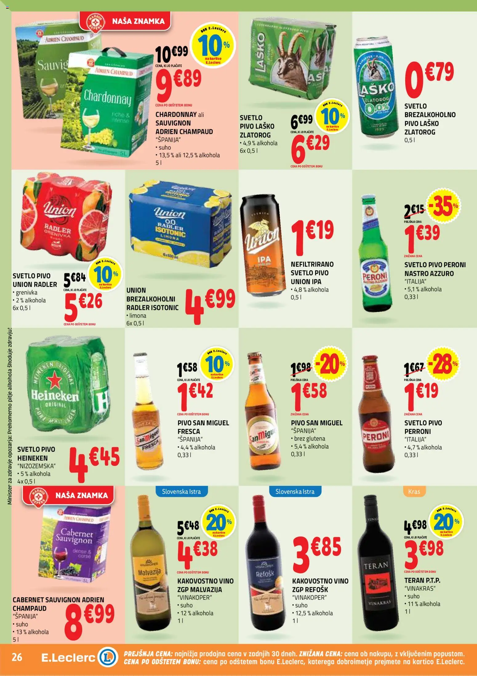 Novi E.leclerc katalog ponudbe – veljaven od 07.10.2026 | Stran: 26 | Izdelki: Vino, Pivo, Grenivka, Limona