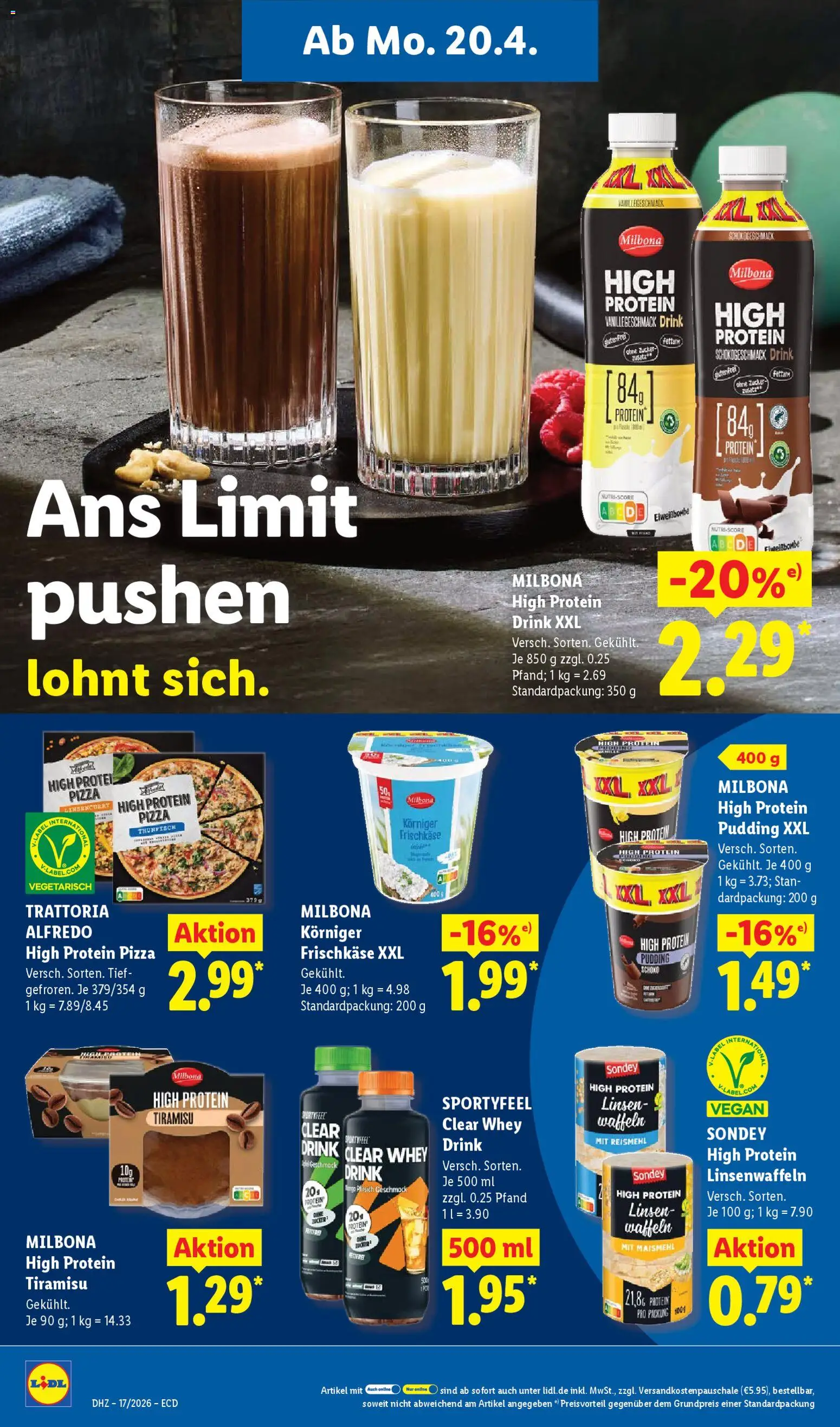 Lidl Německo leták od 20.04.2026 | Strana: 20 | Produkty: Tiramisu, Milbona, Protein drink, Stan
