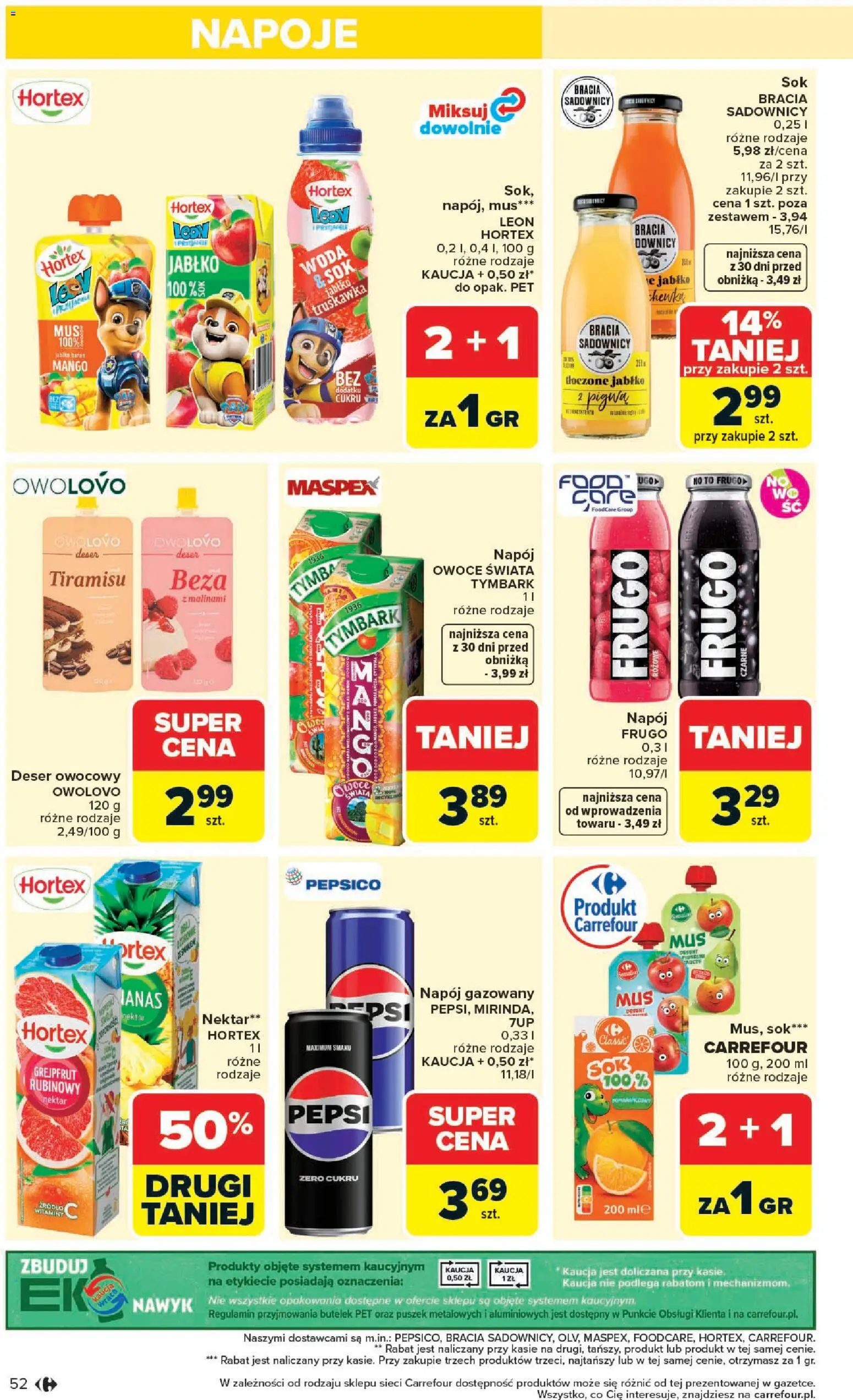 Carrefour gazetka - Zmieniliśmy Się Dla Ciebie od 25.05.2026 | Strona: 52 | Produkty: Tiramisu, Sok, Woda, Owoce