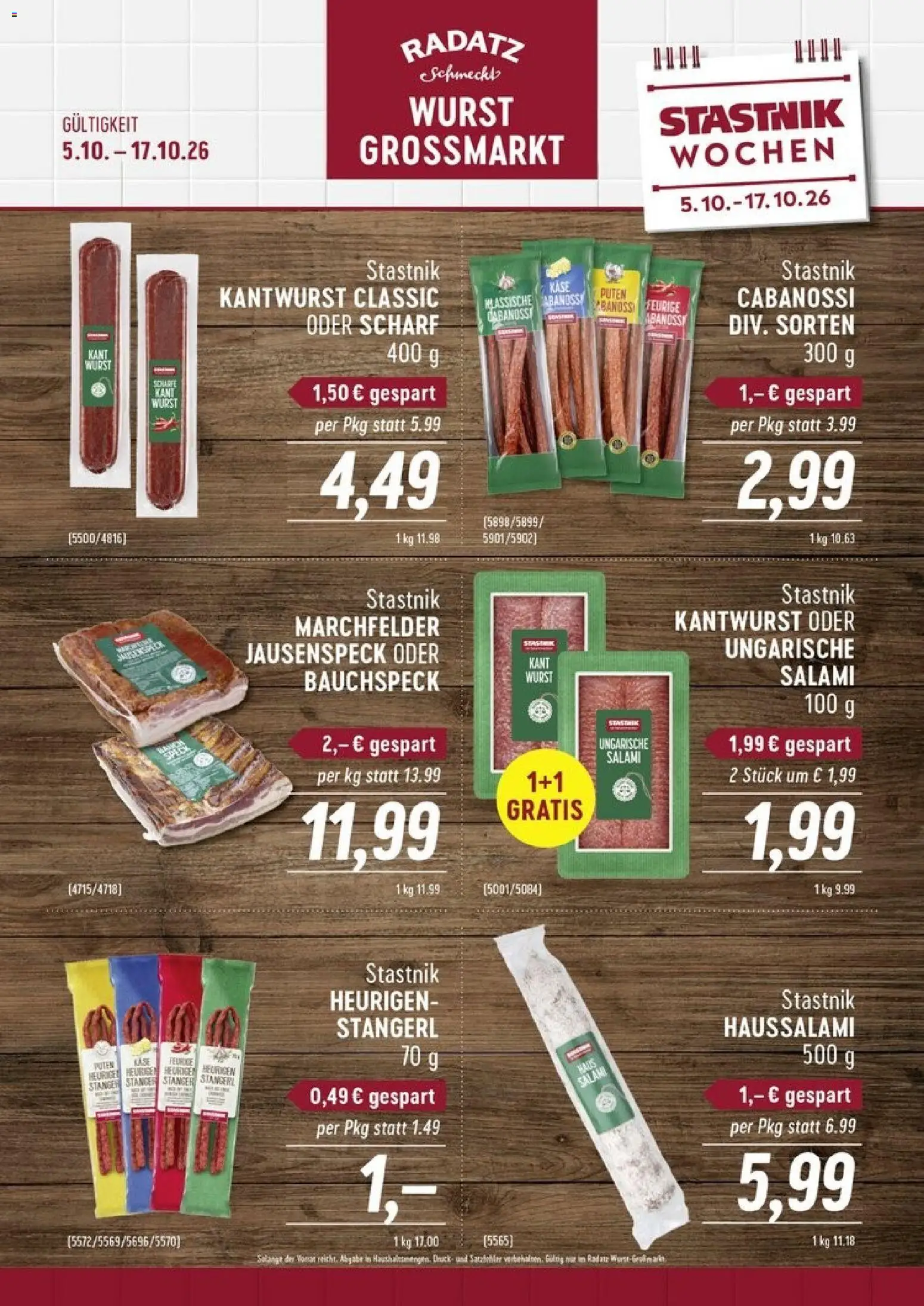 Radatz Wurst Grossmarkt gültig ab 05.10.2026 | Seite: 1