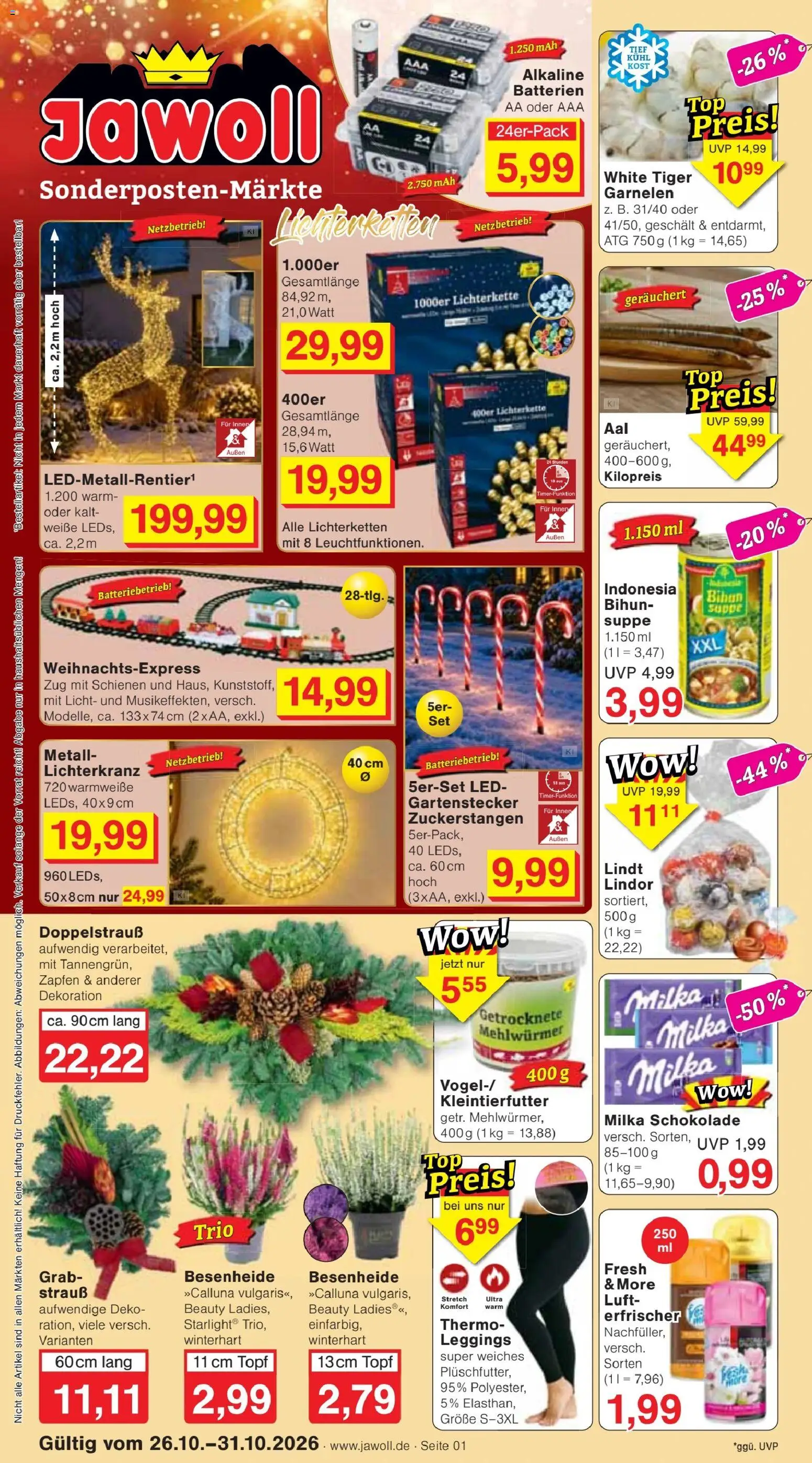 Jawoll Prospekt – gültig ab 26.10.2026 | Seite: 1 | Produkte: Batterien, Milka schokolade, Garnelen, Lindt