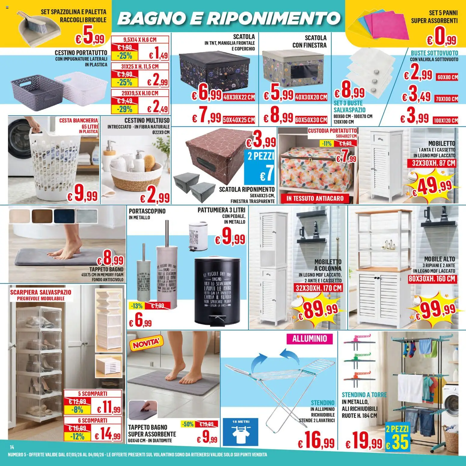 Volantino Satur del 07.05.2026 | Pagina: 14 | Prodotti: Paletta, Mobile, Scarpiera, Alluminio