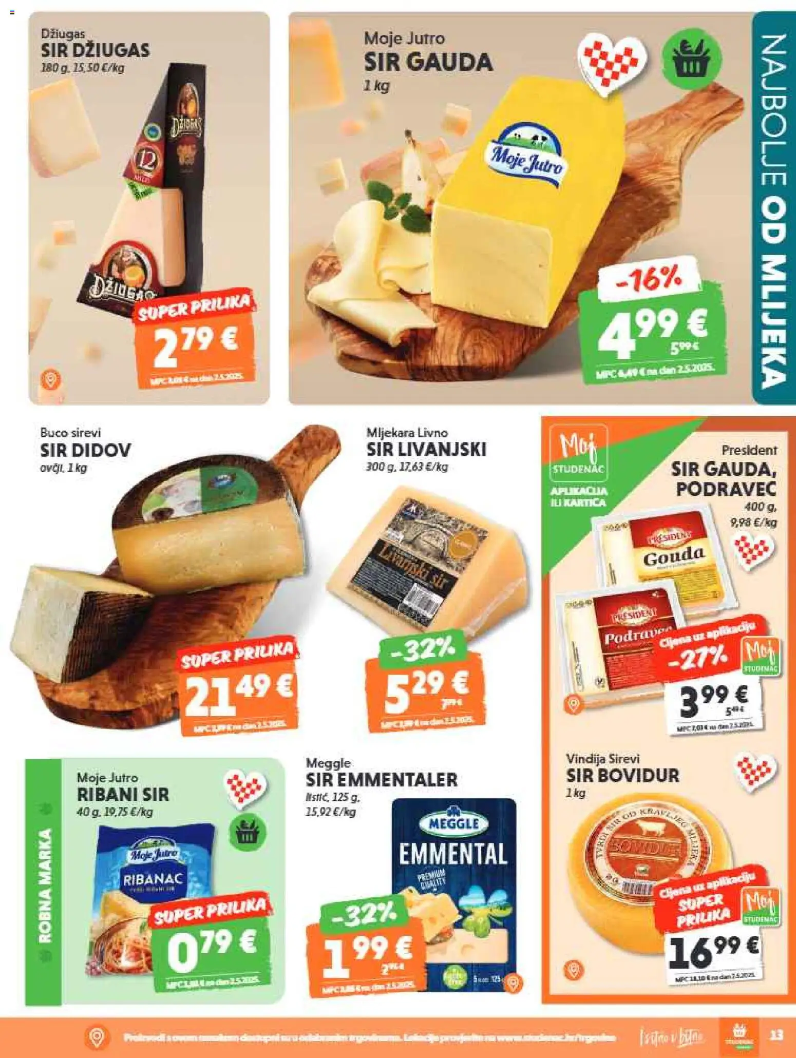 Studenac katalog | vrijedi od 06.05.2026 | Stranica: 13 | Proizvodi: Vindija, Gauda, Sir, Džiugas