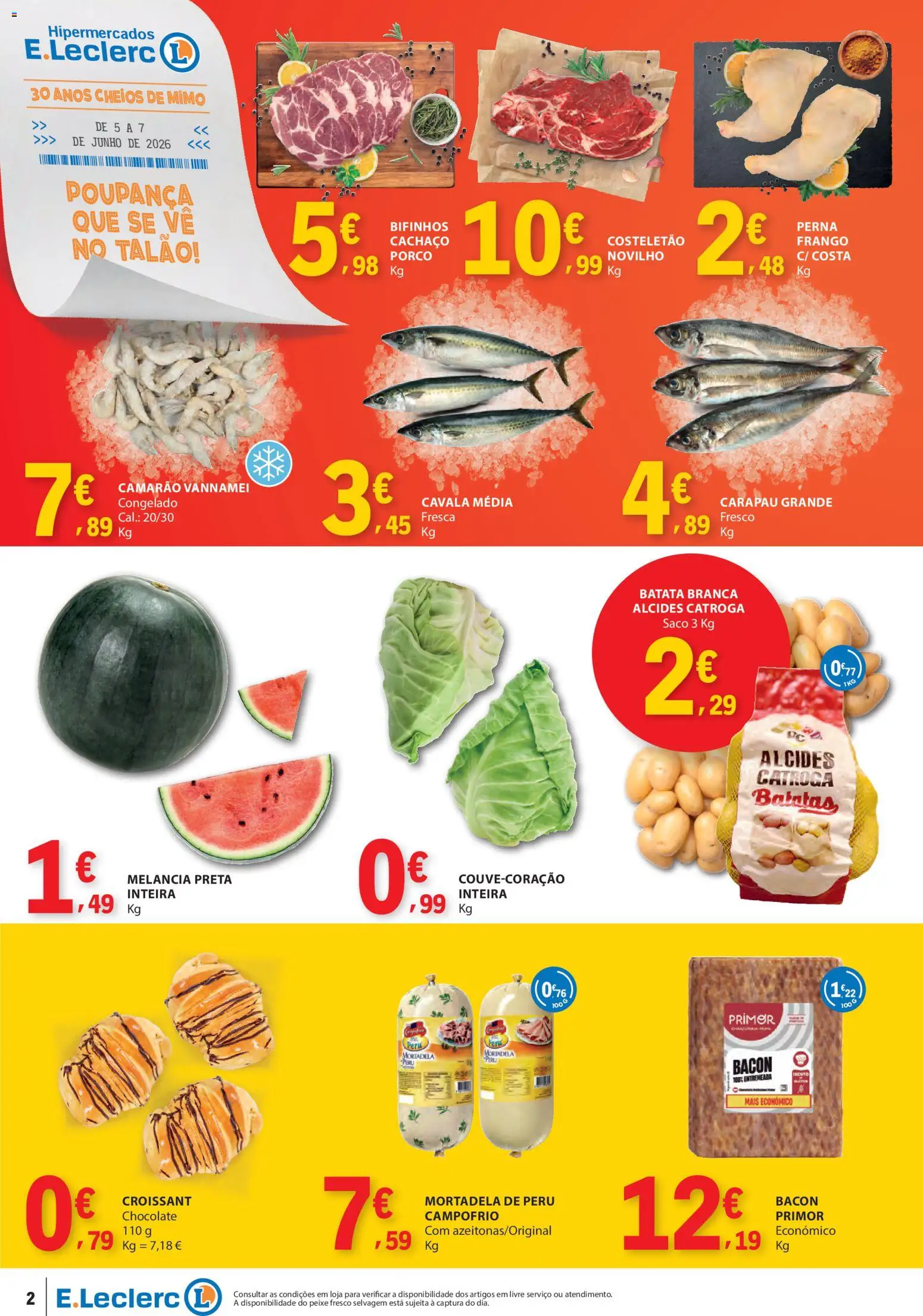 E.Leclerc Catálogo Fim de Semana │ válido de 05.06.2026 | Página: 2 | Produtos: Mortadela, Bacon, Chocolate, Melancia