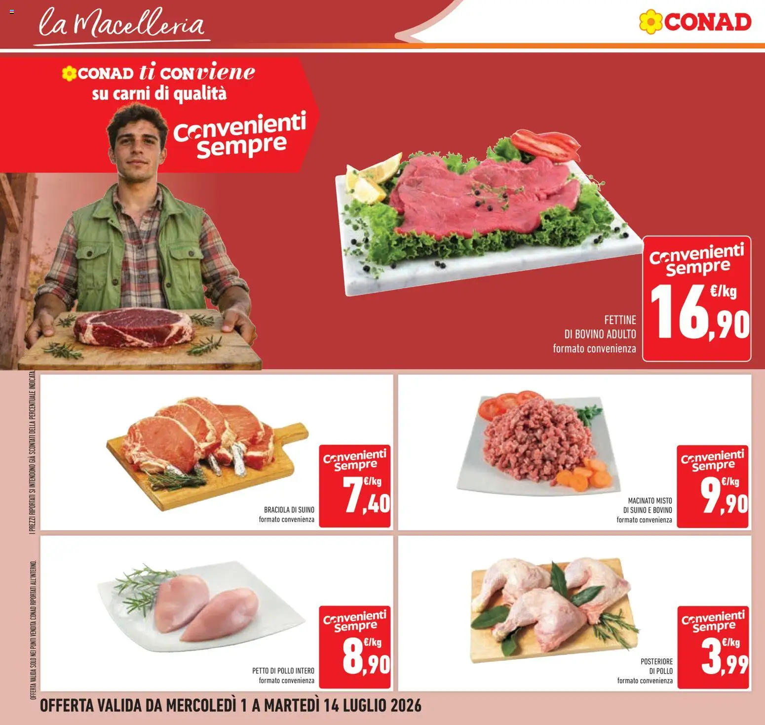 Volantino Conad del 01/07/2026 | Pagina: 12 | Prodotti: Bovino, Pollo, Suino, Macinato