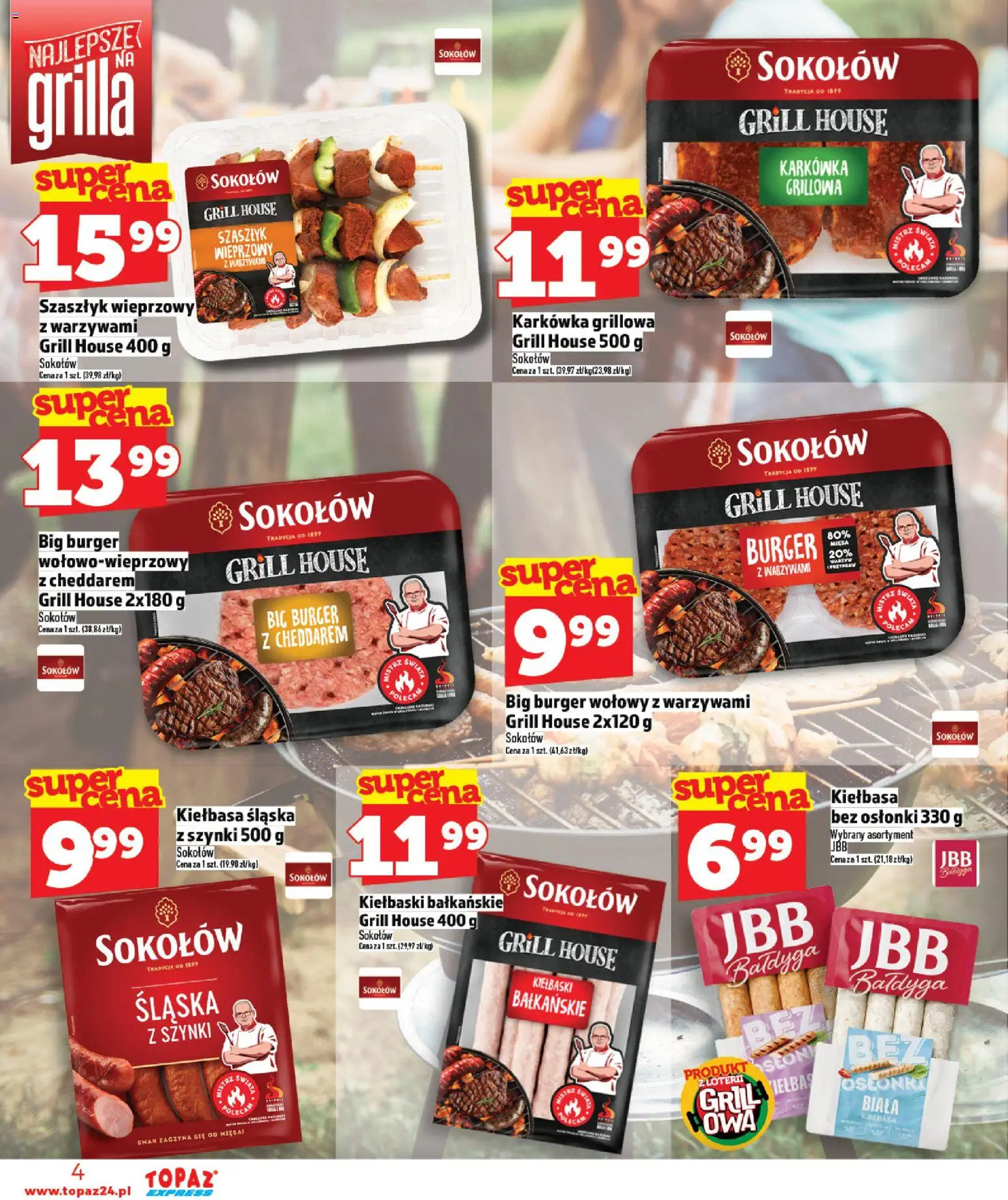 Topaz gazetka - Express od 07.05.2026 | Strona: 4 | Produkty: Karkówka, Grill, Kiełbaski, Biała kiełbasa