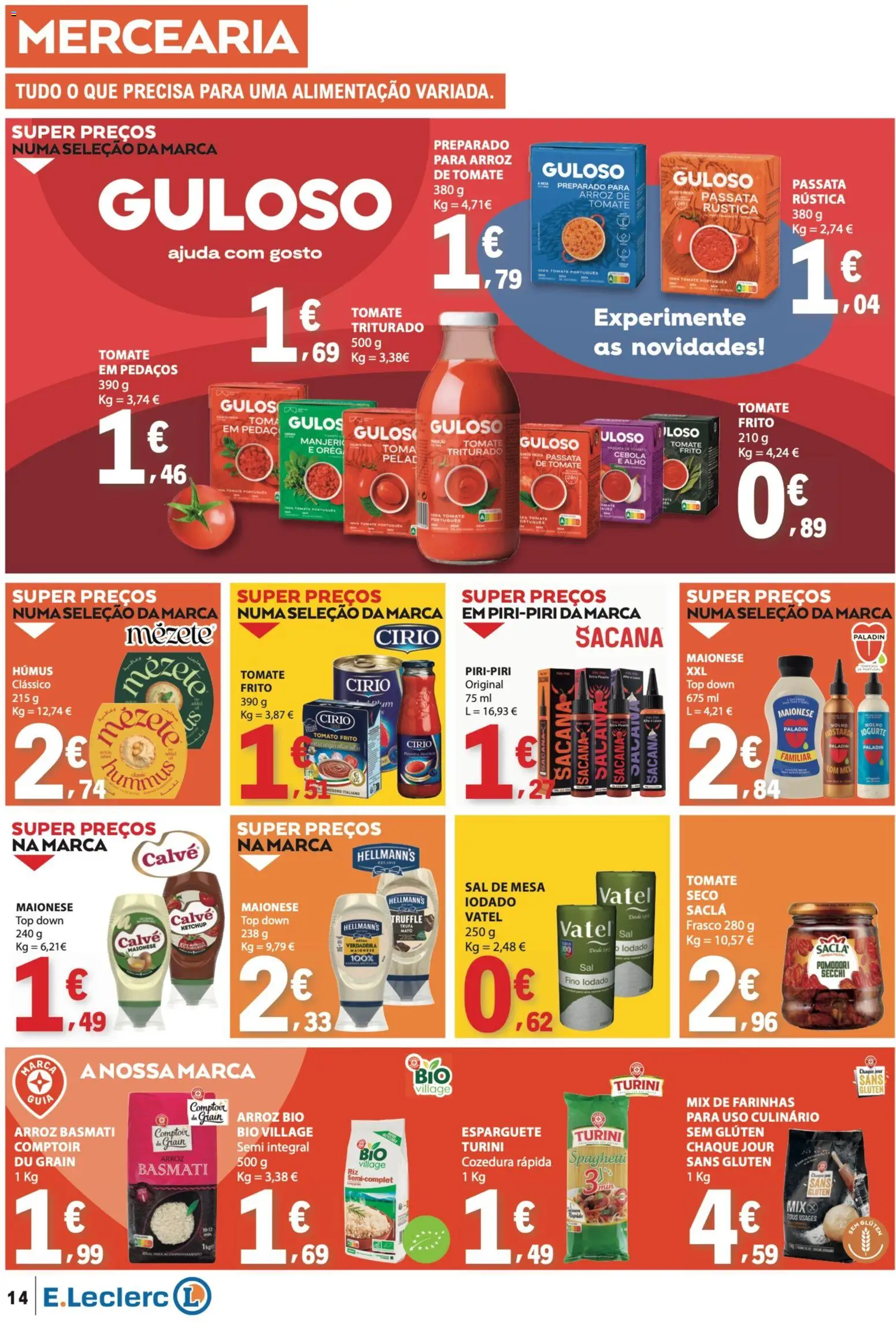 E.Leclerc folheto │ válido de 30.04.2026 | Página: 14 | Produtos: Esparguete, Sal, Arroz, Mel