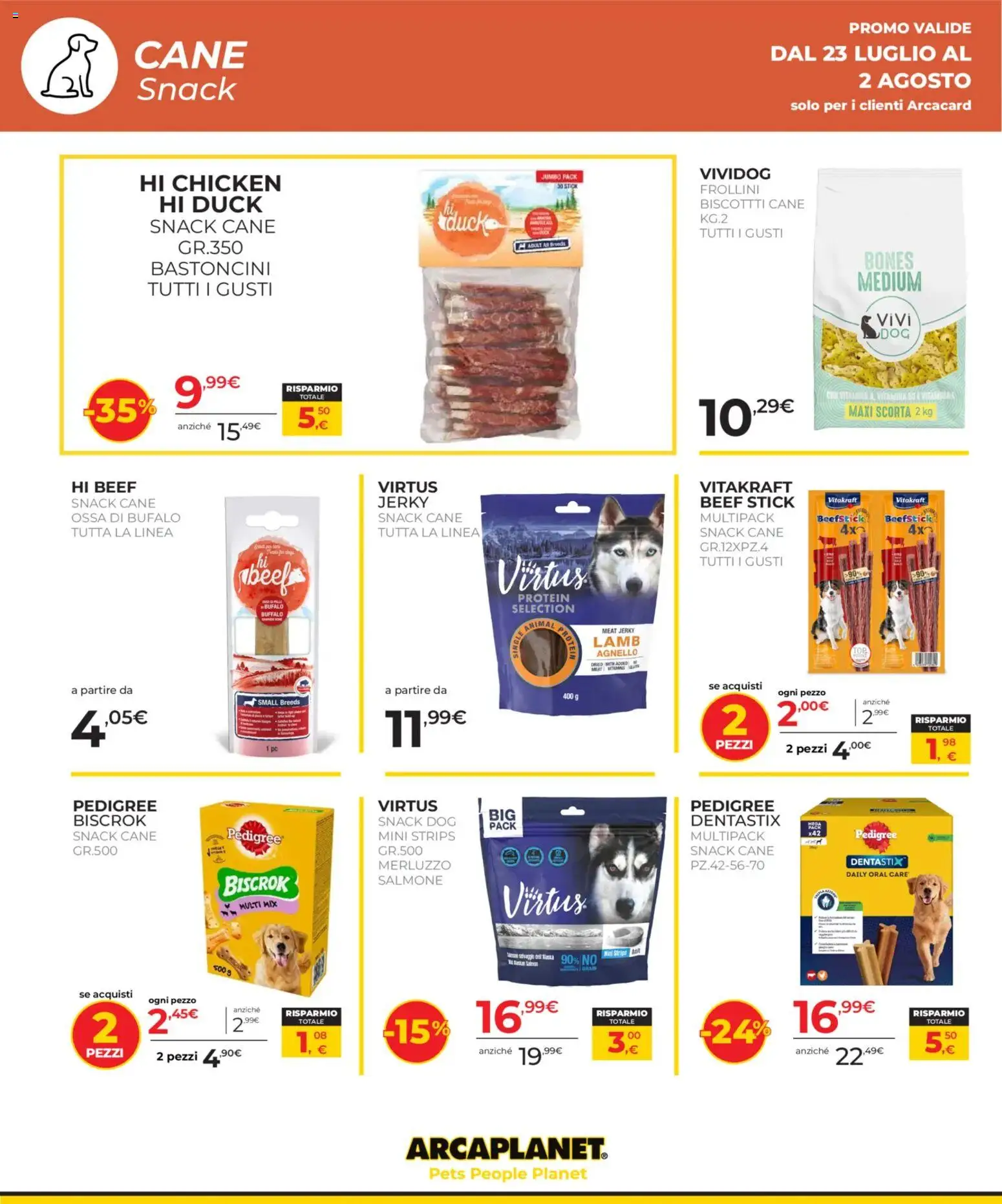 Volantino Arcaplanet del 23/07/2026 | Pagina: 8 | Prodotti: Salmone, Agnello, Frollini, Bufalo