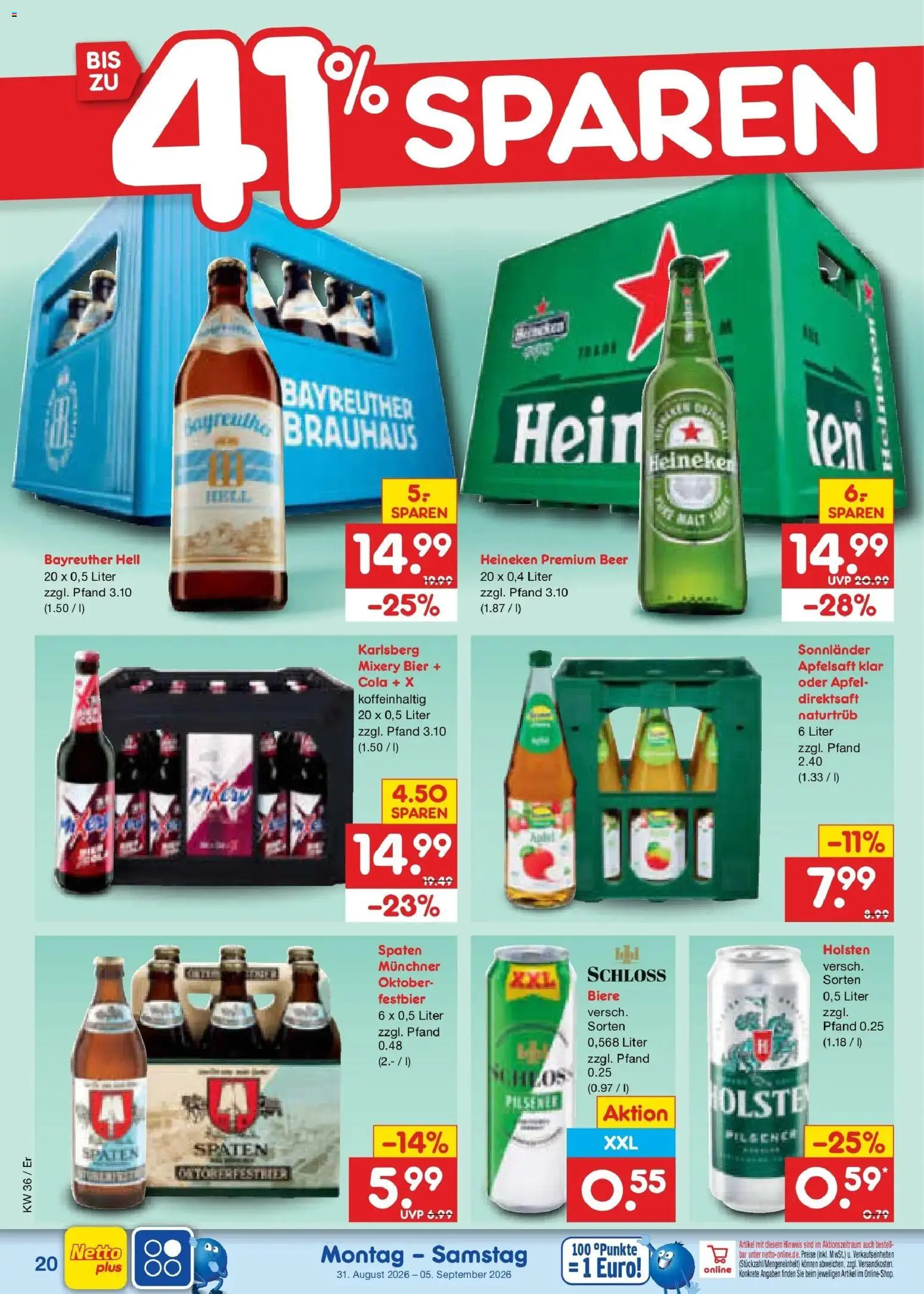 Netto Marken-Discount Prospekt Weimar – gültig ab 31.08.2026 | Seite: 26 | Produkte: Cola, Bier, Äpfel, Heineken